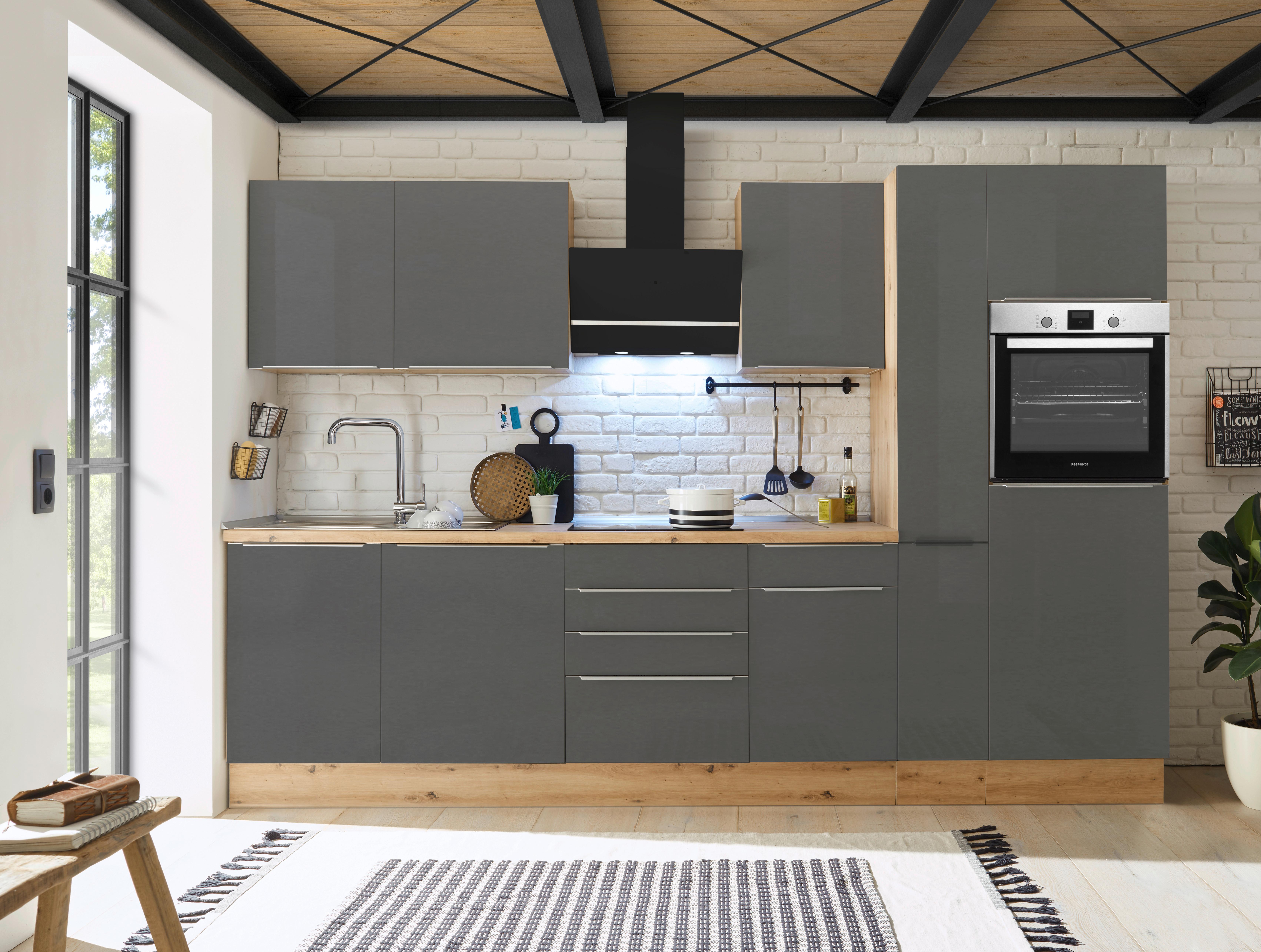 Küchenzeile Mit Geräten B: 310 Cm Grau/eiche Dekor - Anthrazit/Eiche Artisan, LIFESTYLE, Holzwerkstoff (310/211/60cm) - Respekta