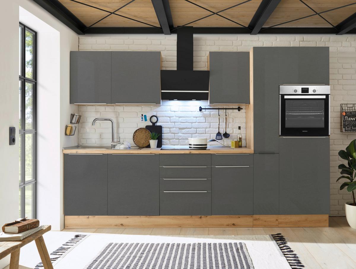 Küchenzeile Mit Geräten B: 310 Cm Grau/eiche Dekor - Anthrazit/Eiche Artisan, LIFESTYLE, Holzwerkstoff (310/211/60cm) - Respekta