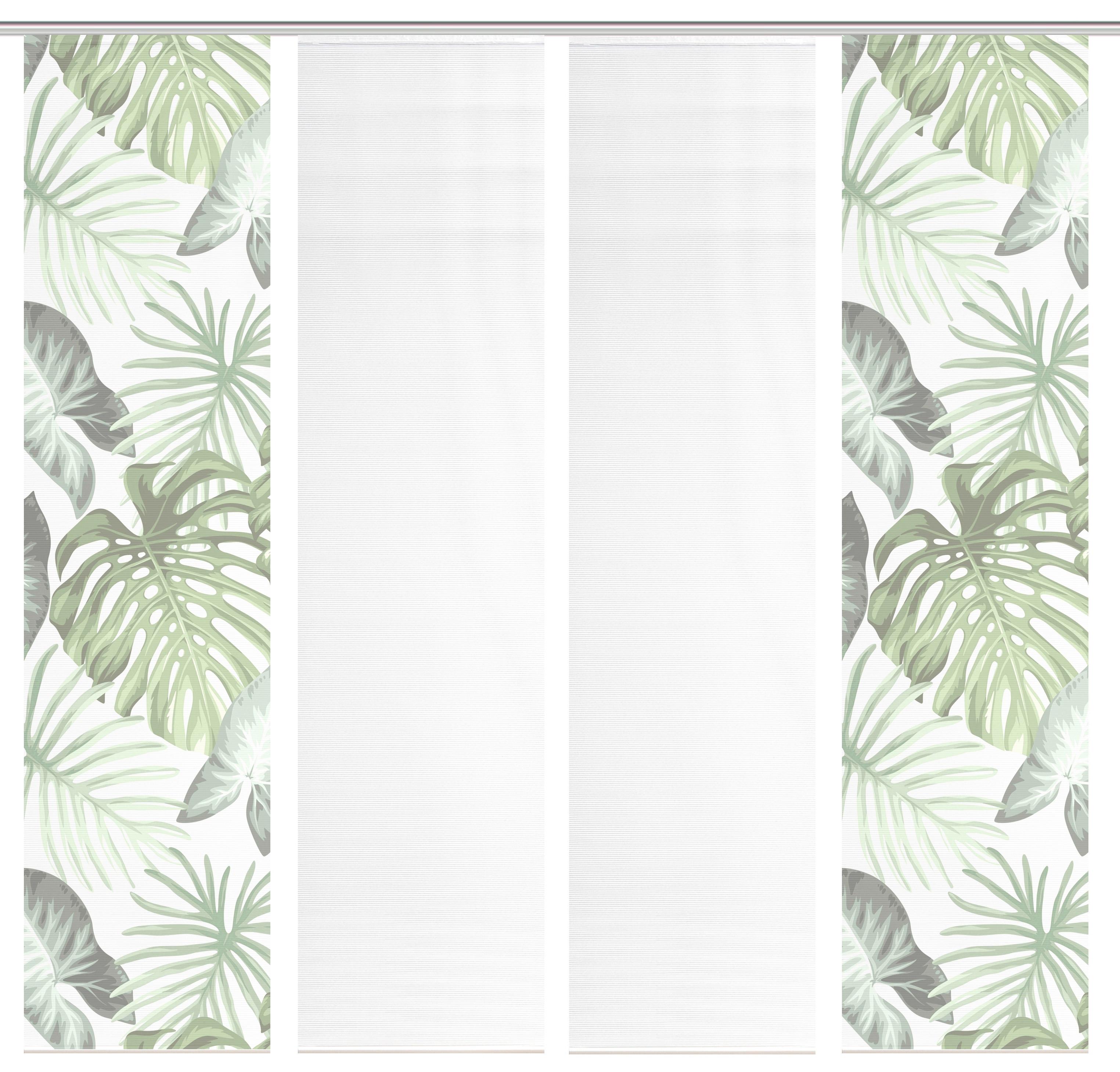 Flächenvorhang Sanja 4er Set - Weiß/Grün, Natur, Textil (60/260cm)