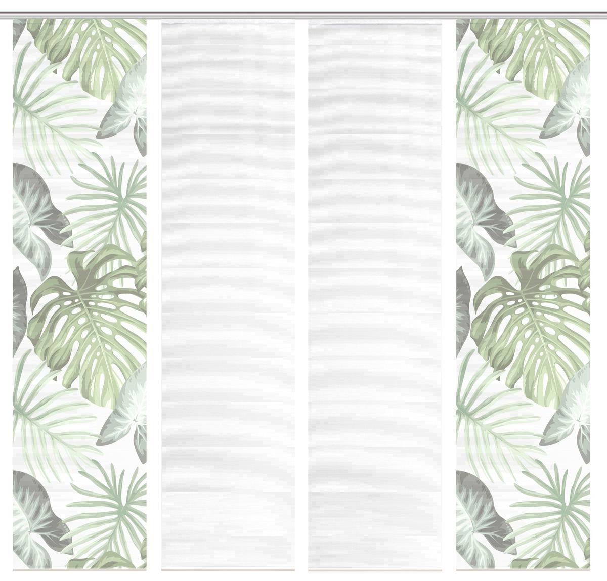 Flächenvorhang Sanja 4er Set - Weiß/Grün, Natur, Textil (60/260cm)