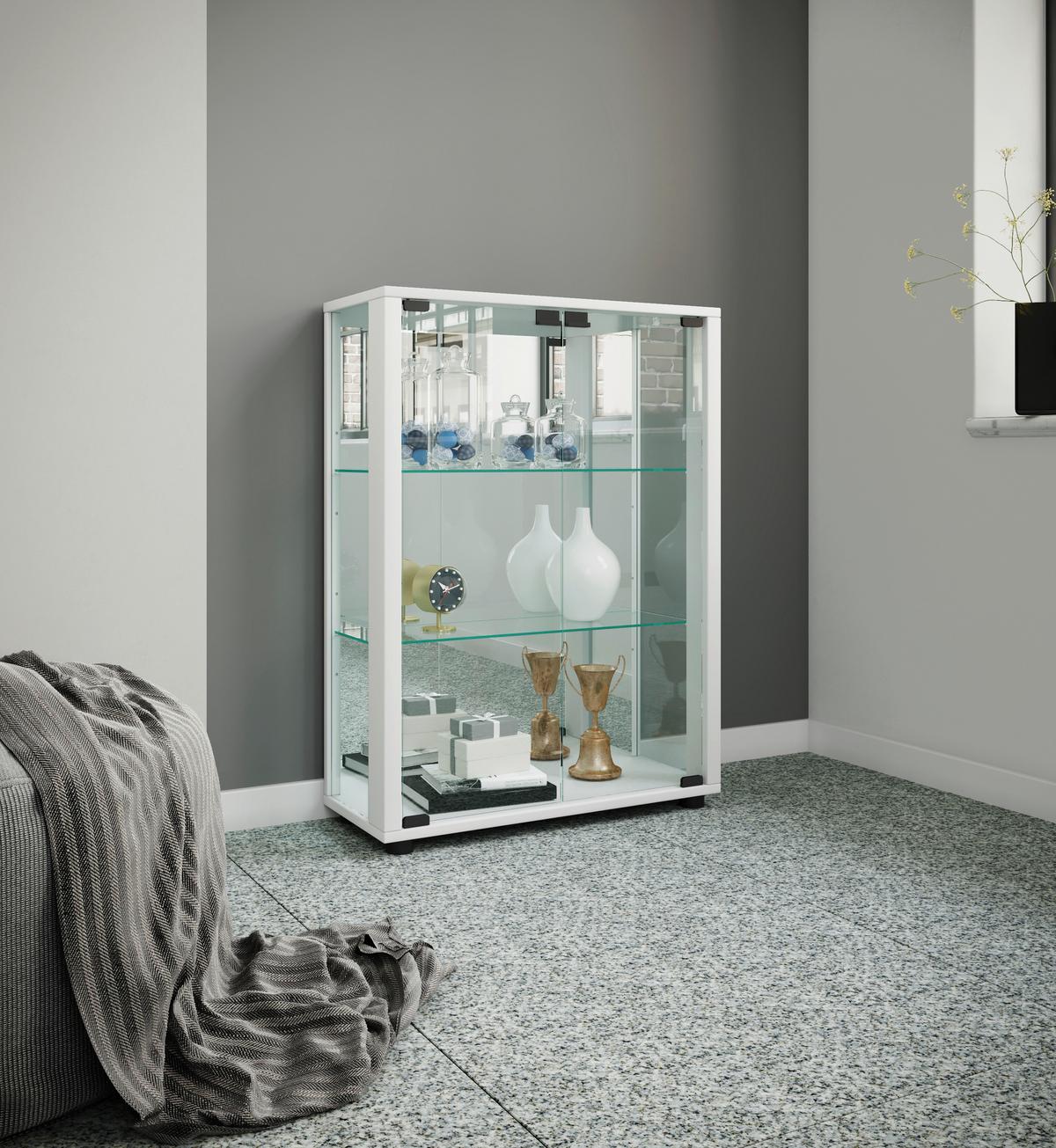 Vitrine Sintalo Weiß B: 60 Cm - Schwarz/Weiß, MODERN, Glas/Holzwerkstoff (60/80/25cm) - MID.YOU