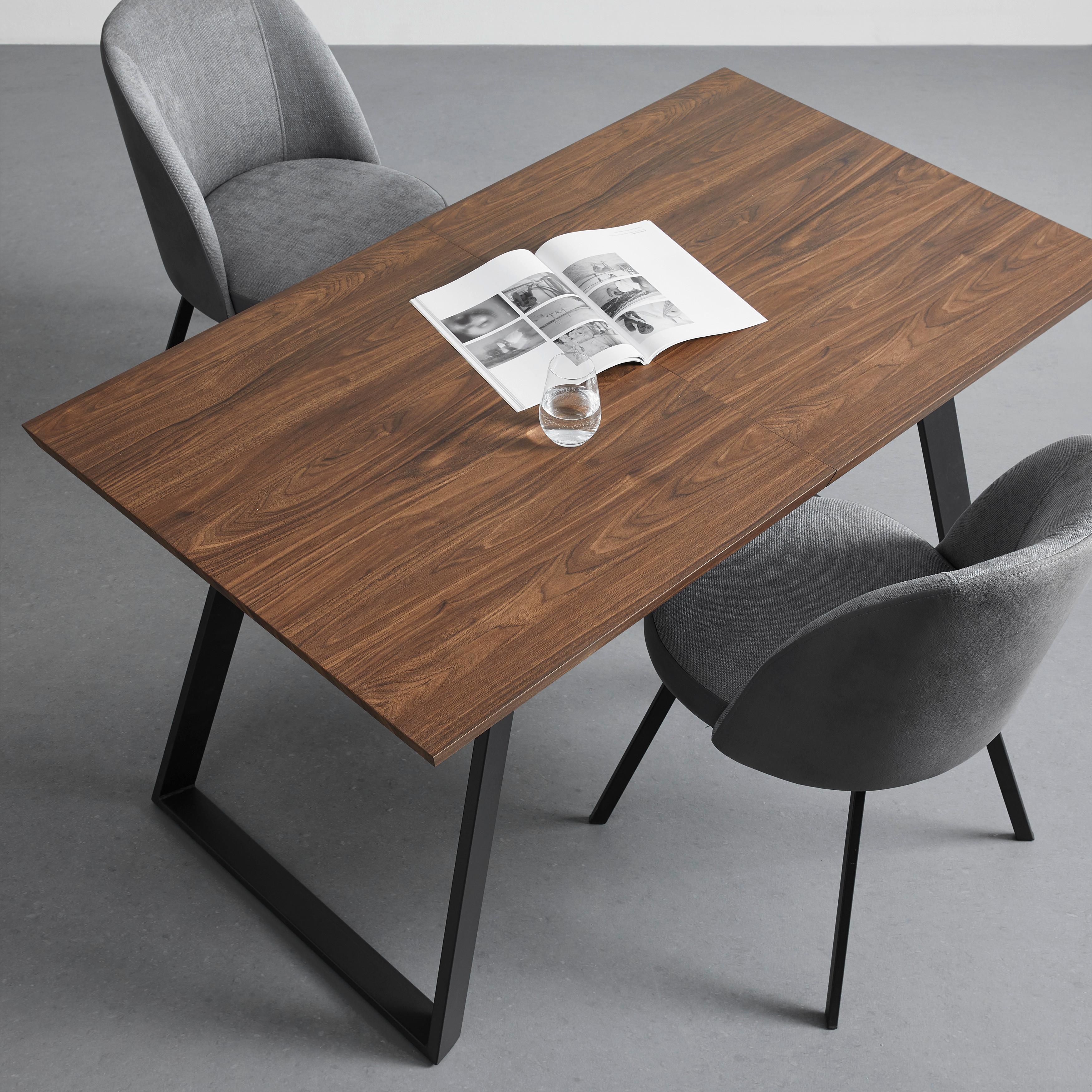 Jedálenský Rozkladací Stôl Luigi 140-180cm - čierna/farby vlašského orecha, Moderný, kov/kompozitné drevo (140-180/80/76cm) - Bessagi Home