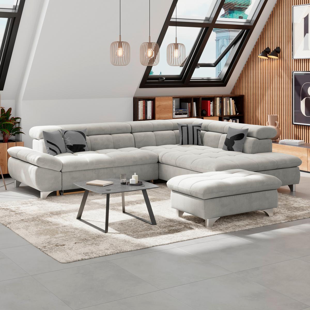Hocker Gemini Dunkelgrau, B: 108cm - Taupe/Chromfarben, KONVENTIONELL, Textil (108/46/108cm)