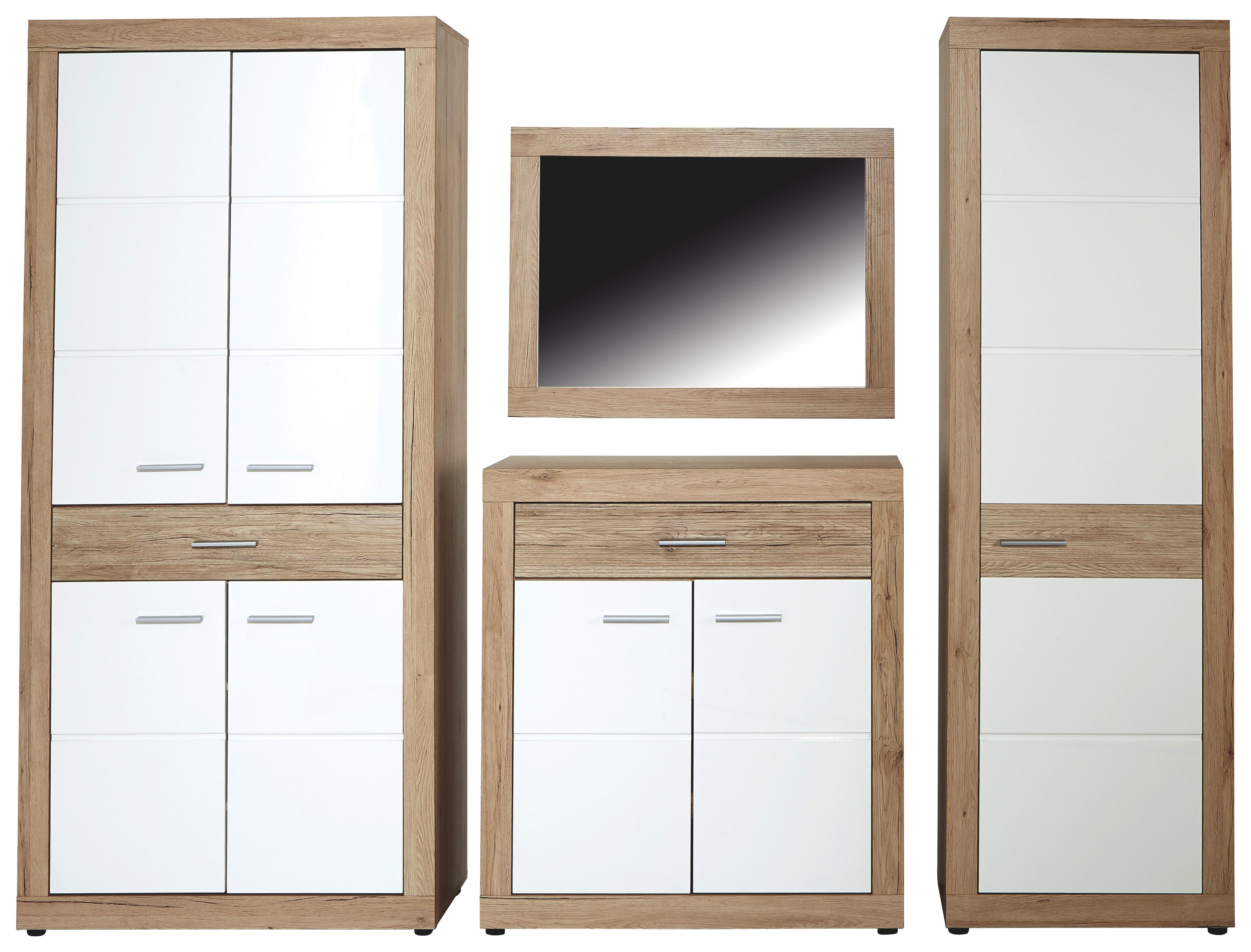 Garderobenkombination Malta B:255cm San Remo Dekor/Weiß - Eichefarben/Weiß, MODERN, Holzwerkstoff (255/197/36cm)