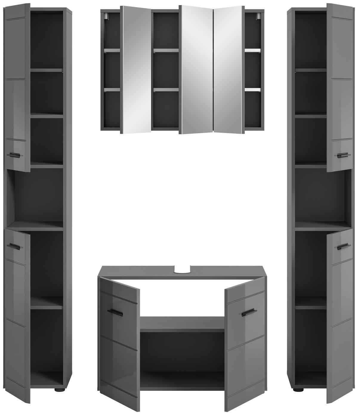 Badezimmer Soft Grau Hg B: 150 Cm - Grau Hochglanz/Schwarz, MODERN, Holzwerkstoff (150cm) - MID.YOU
