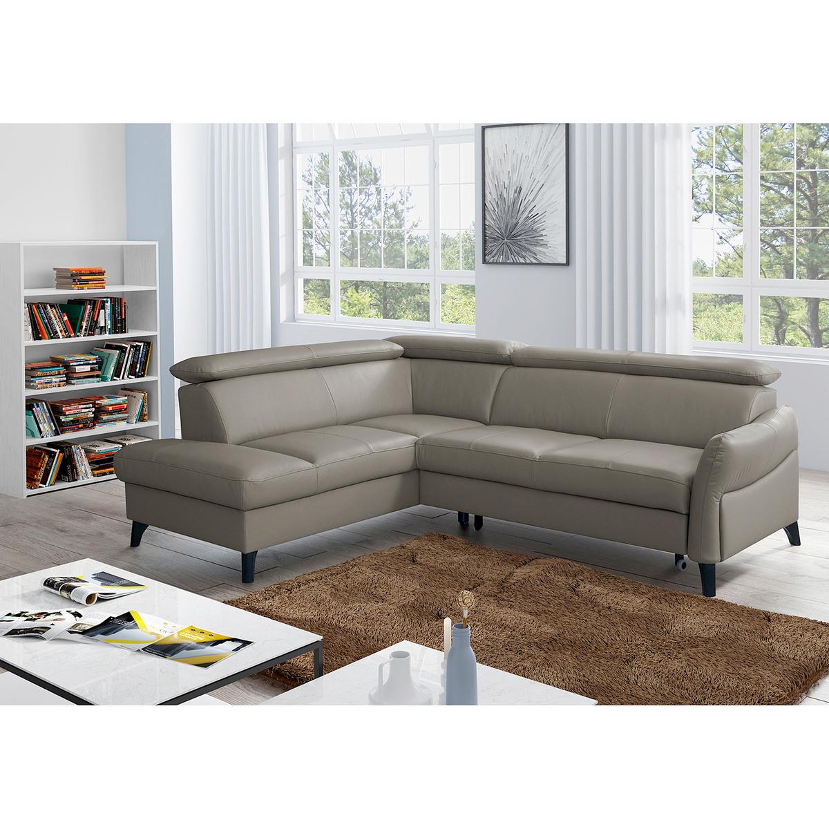 Ecksofa Note New Teilleder Schlammfarben 199x244 - Schlammfarben/Schwarz, Design, Leder/Textil (199/244cm) - Livetastic