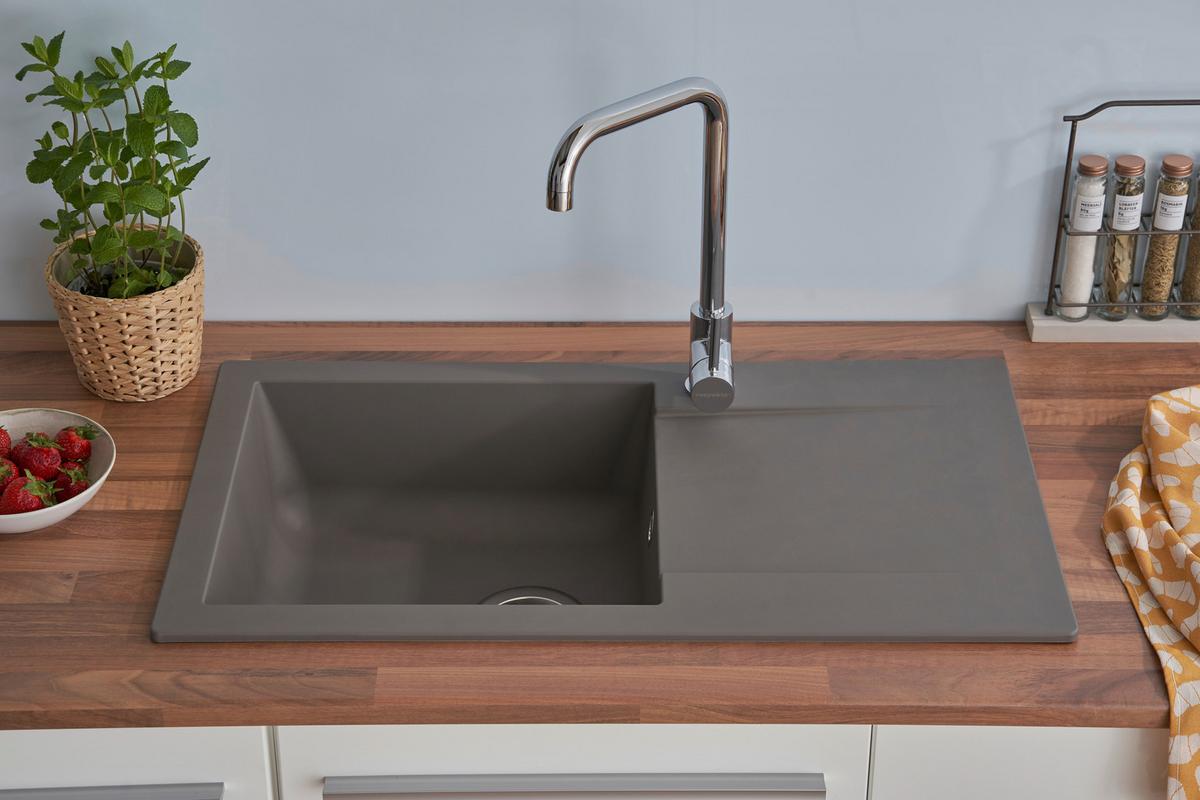 Spüle Respekta Denver Kunststein Bxt: 78x43,5 cm - Grau, Trend, Glas/Kunststoff (78/17/43,5cm) - Respekta