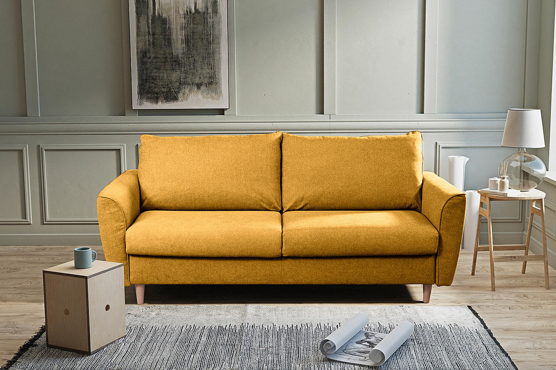 Schlafsofa Winter Senfgelb B: 195 cm - Buchefarben/Senfgelb, Design, Textil (195/90/102cm) - Livetastic