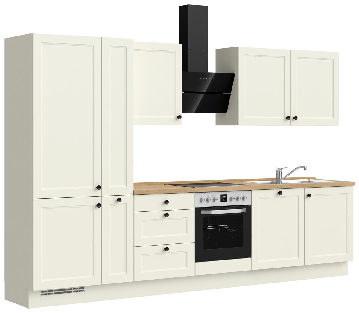 Kuchynská linka 330 cm, biela/dekor dub Sierra - čierna/biela, Modern, kov/kompozitné drevo (330cm) - Nobilia