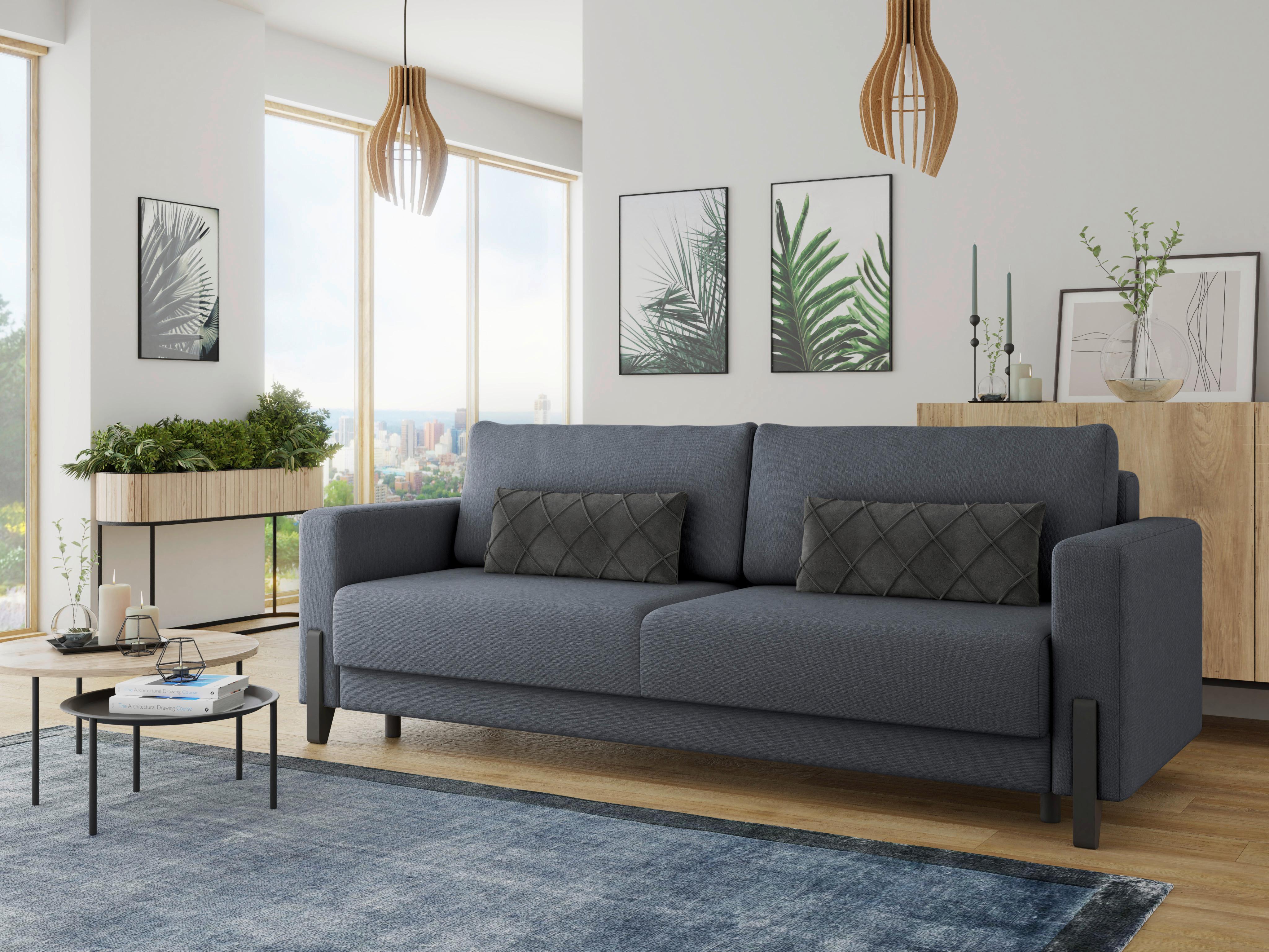 3-Sitzer-Sofa mit Schlaffunkt. Lilli mit Kissen Dunkelblau - Schwarz/Dunkelblau, Design, Textil (234/90/95cm) - Livetastic