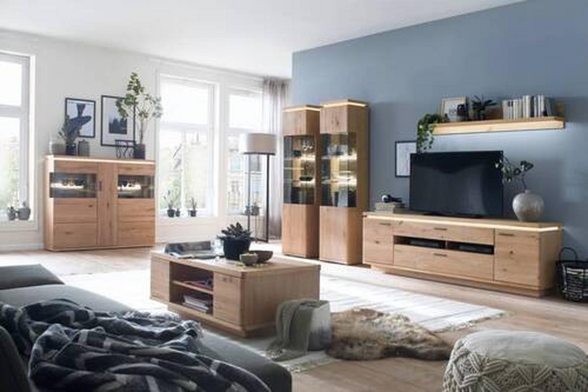 Wohnkombination teilmassiv 4--Teilig. Barcelona Eichefarben - Eichefarben, Design, Glas/Holz (340/204/50cm) - Livetastic