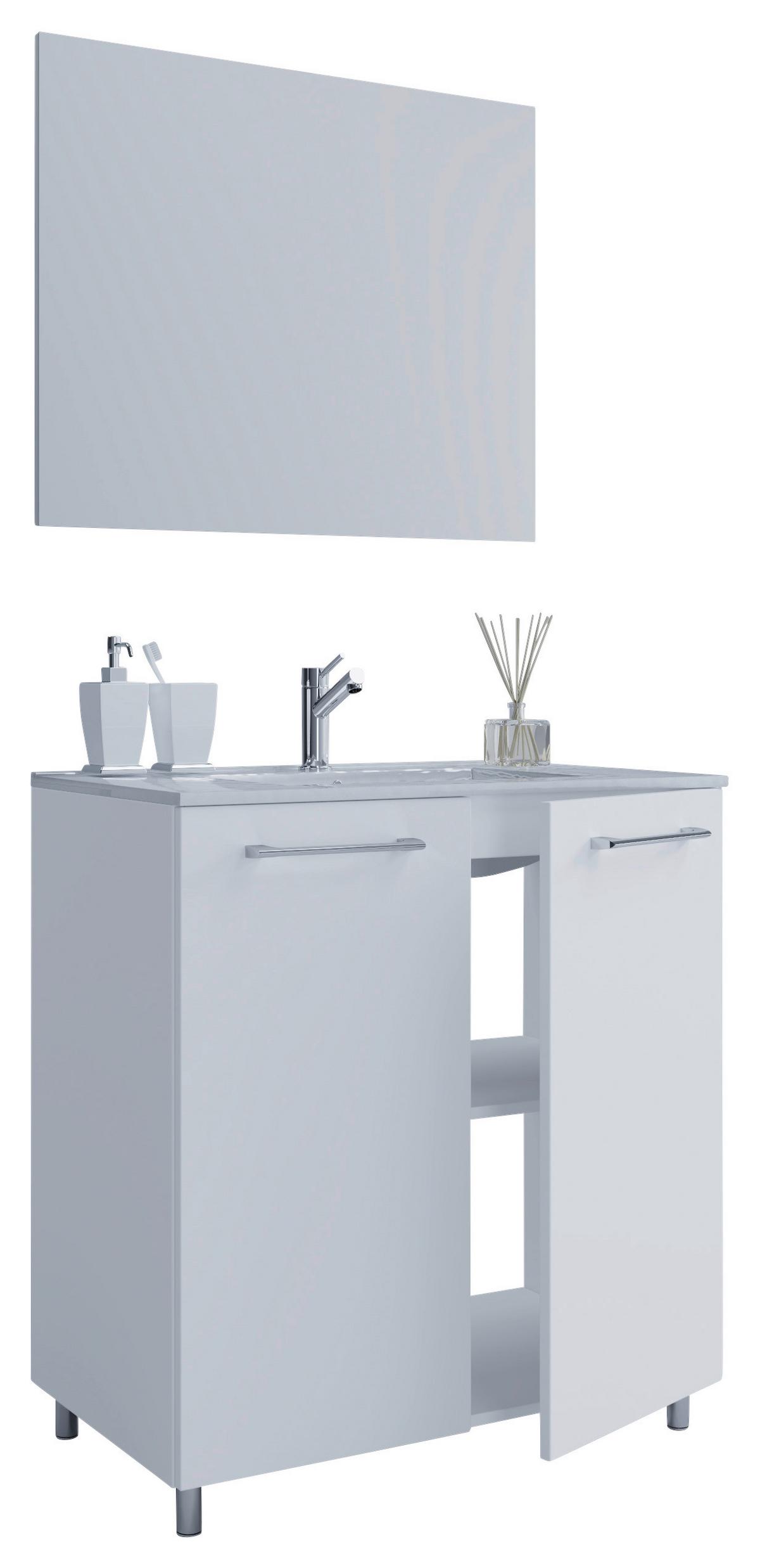 Badezimmer Gilos 3-Teilig Weiß B: 60 cm - Alufarben/Weiß, MODERN, Keramik/Holzwerkstoff (60cm) - MID.YOU