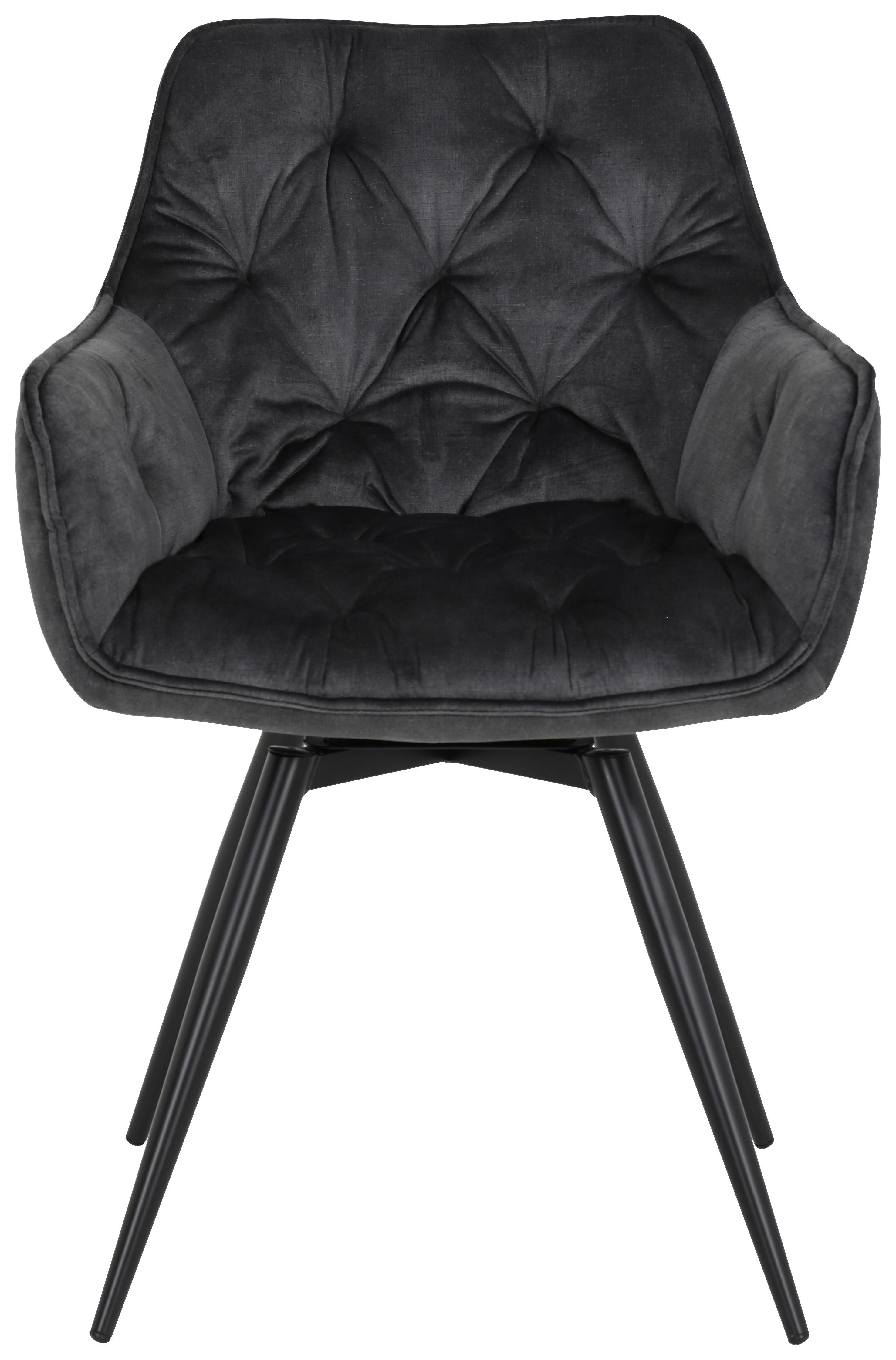 Armlehnstuhl Florentina Anthrazit Gepolstert 2er-Set - Anthrazit/Schwarz, MODERN, Textil/Metall (56/82/63cm) - MID.YOU
