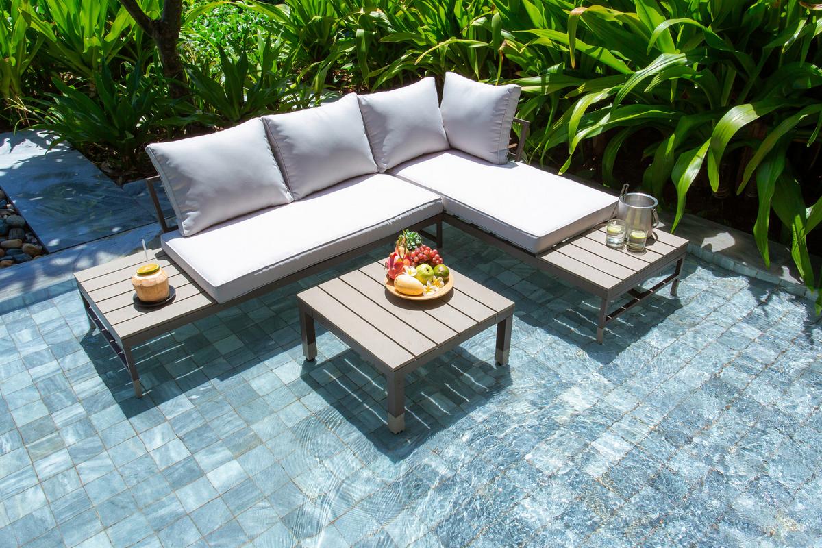 Lounge-garnitúra Oslo - barna/szürke, Modern, műanyag/textil (215/154,5cm)