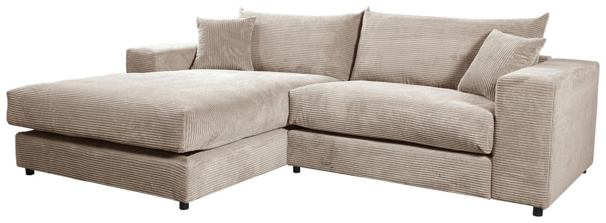 Ecksofa Funny S Links mit Hocker, Hellbraun, B: 265 cm - Hellbraun/Schwarz, Basics, Textil (180/265cm) - Livetastic