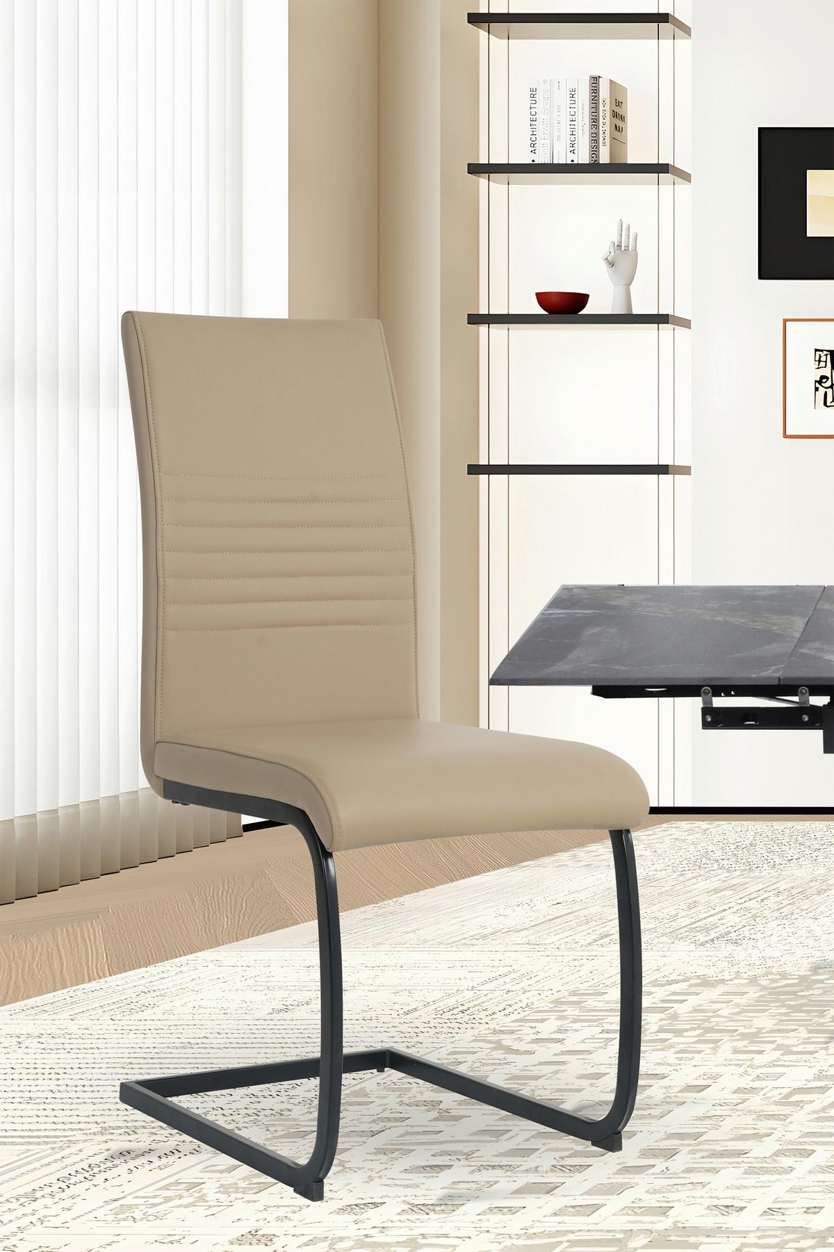 Stuhl-set Lederlook Taupe, B: 42cm - Taupe/Schwarz, Design, Kunststoff/Textil (42/97/59cm) - Livetastic