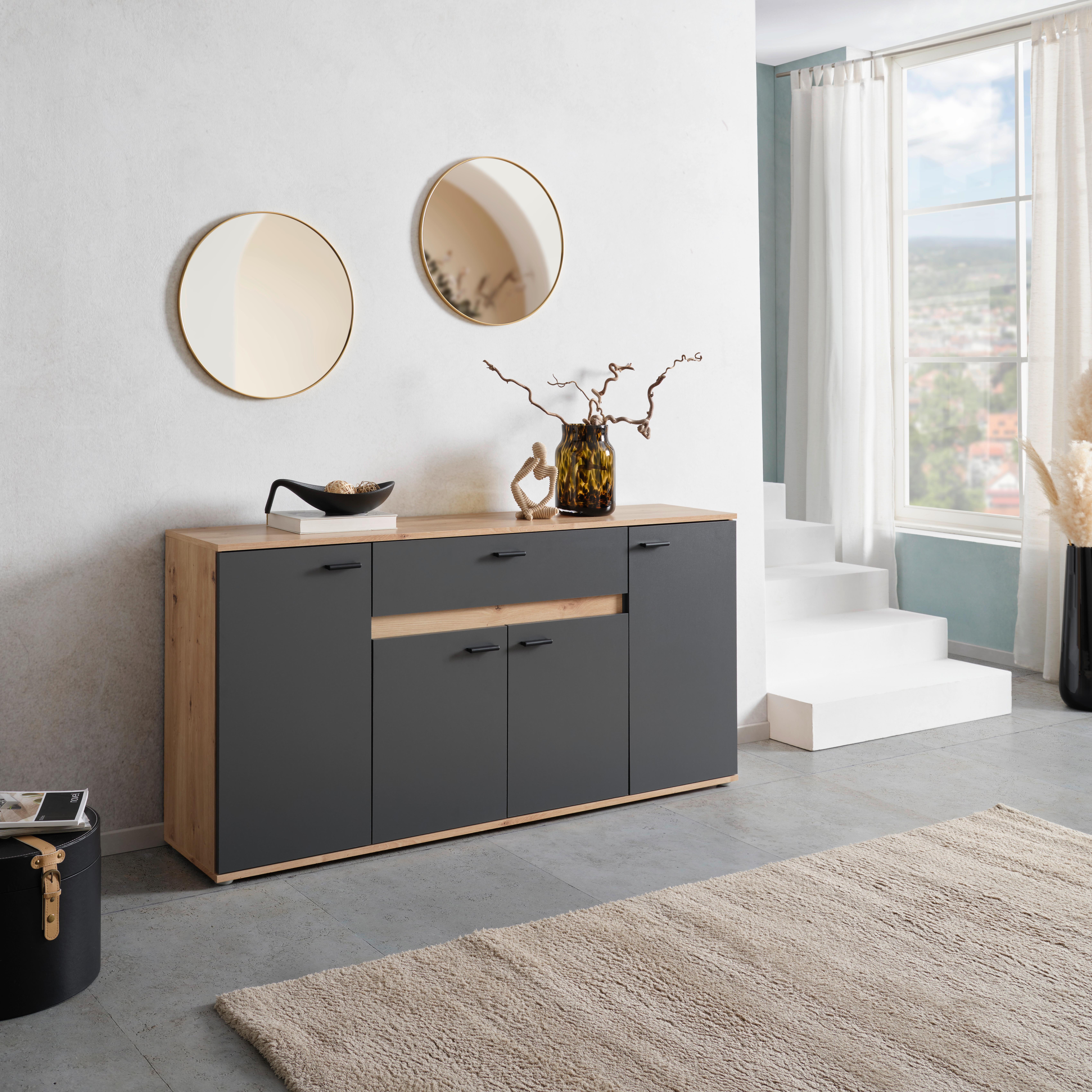 Kommode Carmen Artisan/ Anthrazit B: 160 Cm - Anthrazit/Silberfarben, Trend, Holzwerkstoff (160/80/35cm) - Based