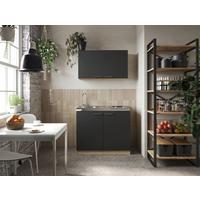 Miniküche Merle Schwarz, Eiche Dekor B: 100 cm - Eichefarben/Schwarz, Basics, Holzwerkstoff/Metall (100cm) - Respekta