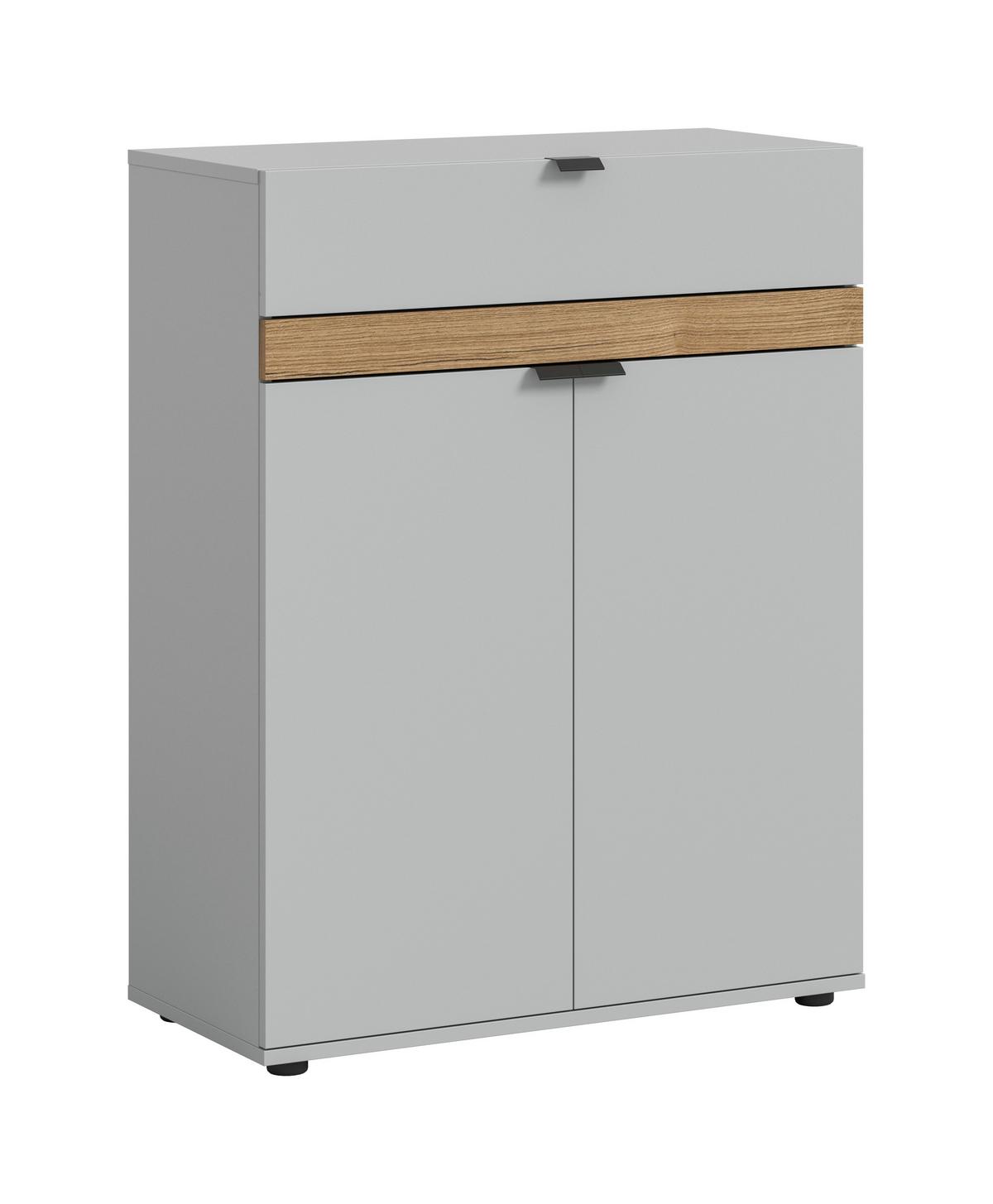 Schuhschrank Naro Grau /Eiche dunkel Dekor B: 75cm - Eiche dunkel/Schwarz, Design, Holzwerkstoff (75/98/37cm) - Livetastic