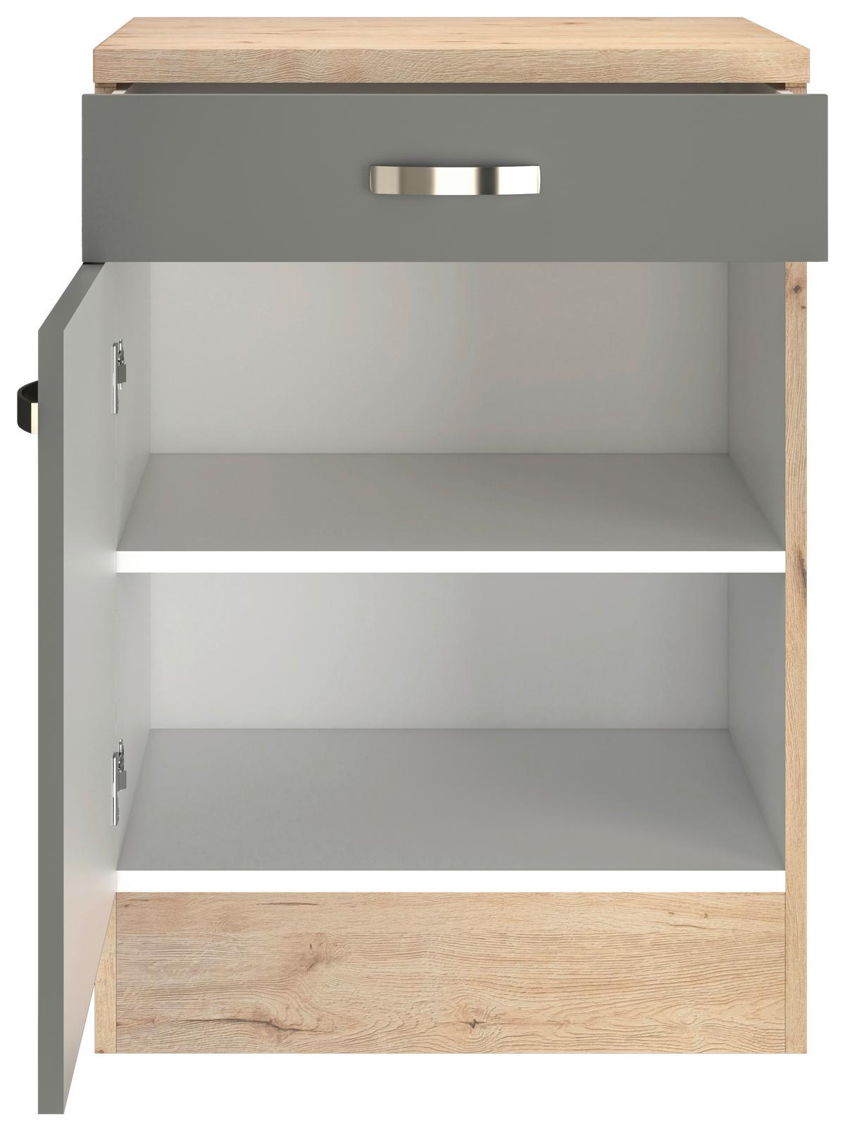 Küchenunterschrank Shadow B: 60 cm Grau/Eiche Dekor - Dunkelgrau/Eiche San Remo, MODERN, Holzwerkstoff (60/85/60cm)