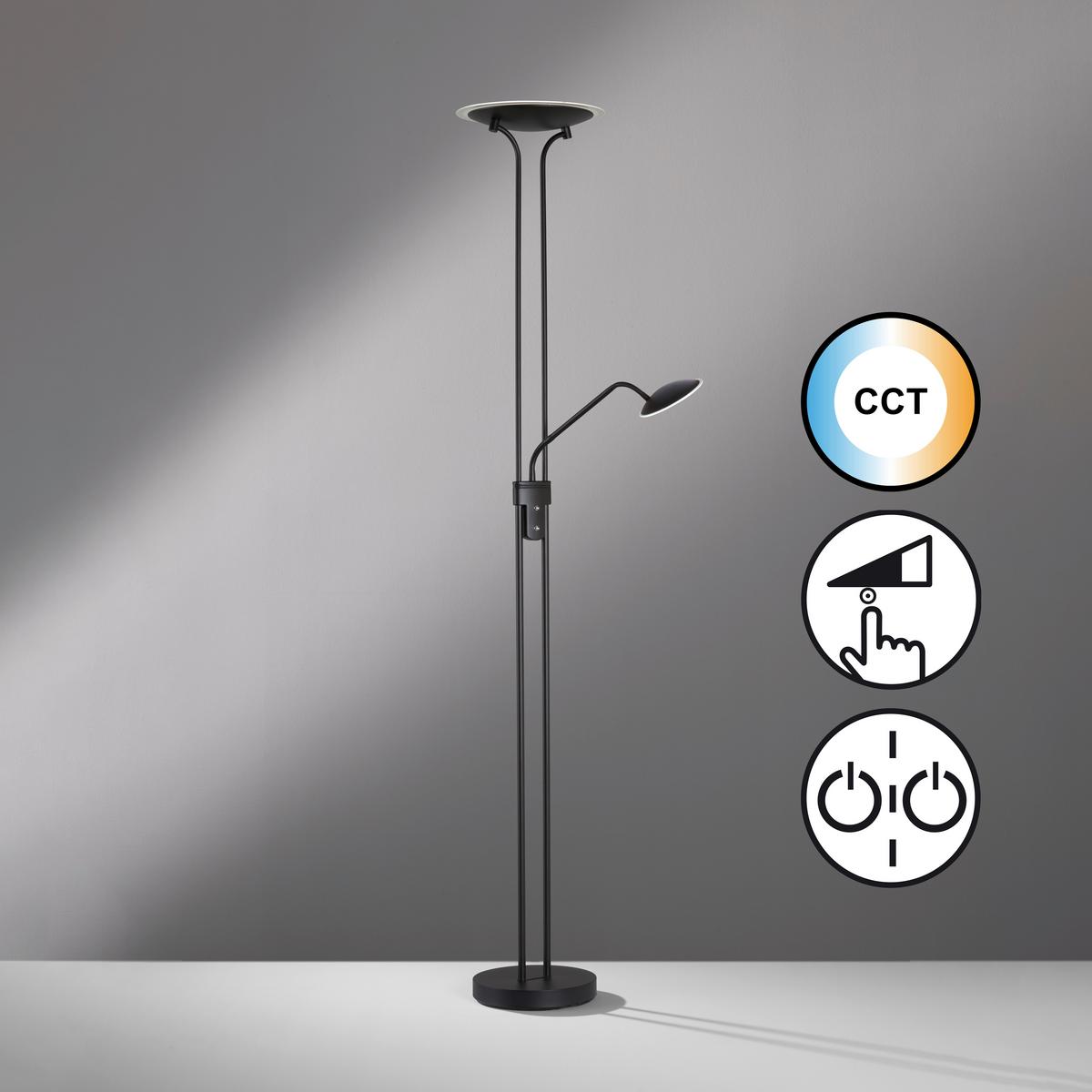Led-stehleuchte 40489 Tallri - Schwarz, KONVENTIONELL, Glas/Metall (35/180cm) - Fischer & Honsel