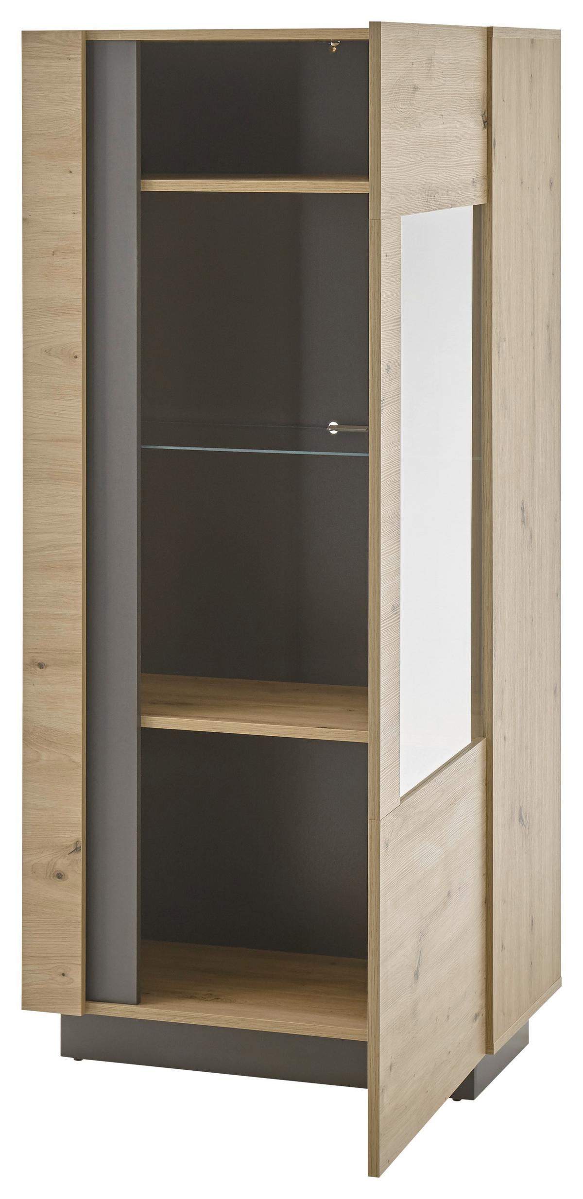 Vitrine Clair Grau/Eiche Dekor B: 72cm - Eiche Artisan/Grau, Design, Glas/Holzwerkstoff (72/154/40cm) - MID.YOU