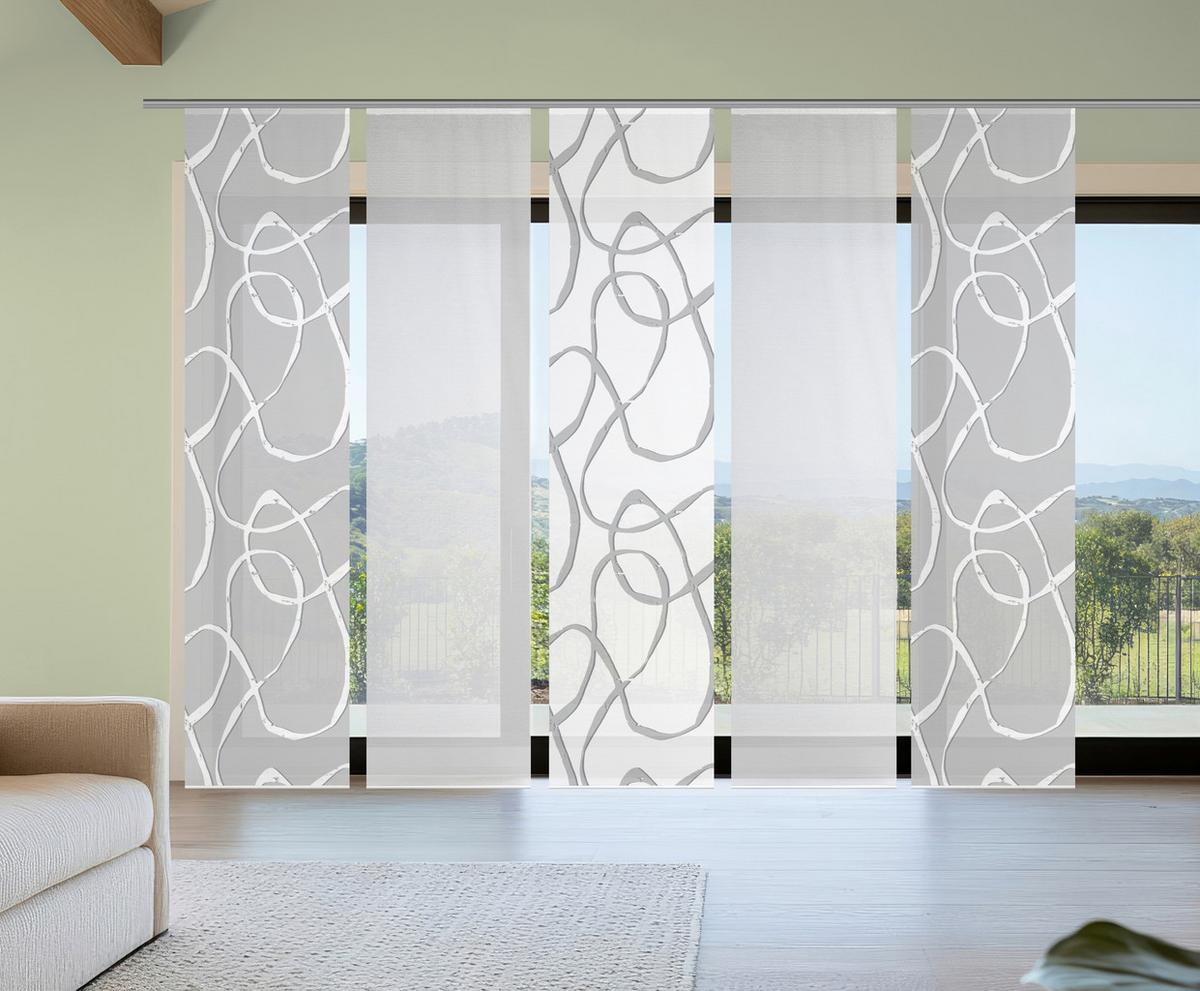 Flächenvorhang Ophelia 5er Set - Grau Hochglanz/Weiß, KONVENTIONELL, Textil (60/260cm)