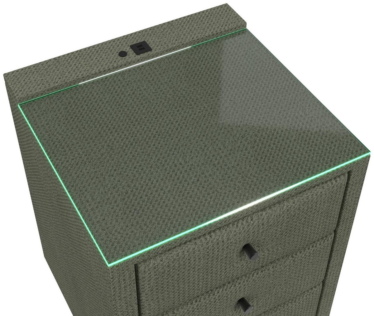 Nachtkästchen Brisbane I inkl. USB Anschluss B: 49,5cm - Grün, Trend, Glas/Holzwerkstoff (49,5/56,5/46cm) - Sembella
