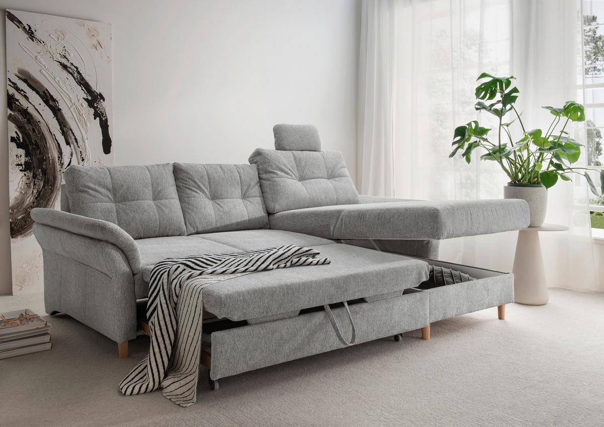 Ecksofa Brizzini mit Schlaf- Funktion, Silberfarben,250x176 - Silberfarben/Naturfarben, MODERN, Textil (250/176cm) - Livetastic