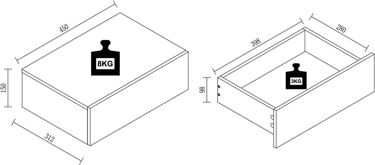 Nachtkästchen Usal M B: 45 Cm Schwarz/eiche Dekor - Eichefarben/Schwarz, MODERN, Holzwerkstoff (45/15/30cm) - MID.YOU