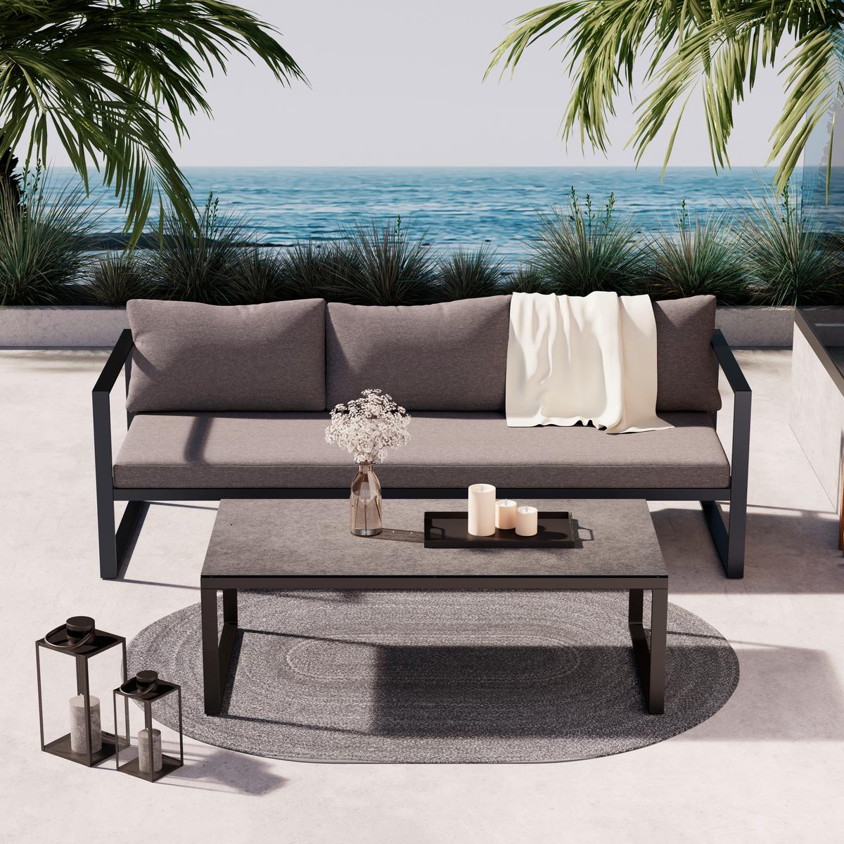 Loungetisch Brest - Anthrazit, MODERN, Glas/Metall (120/39/60cm) - Beldano