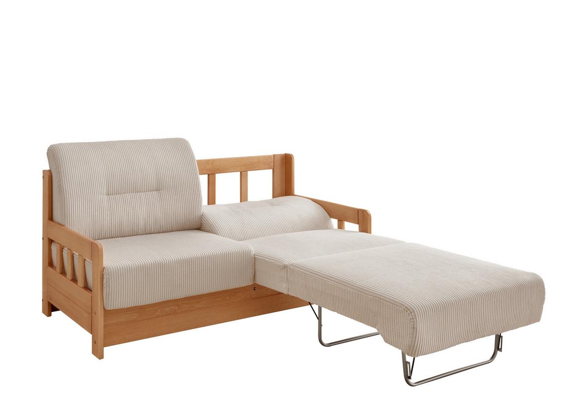 2-Sitzer-Sofa Mit Schlaffunktion Camino B:154 cm - Beige/Kieferfarben, MODERN, Holz/Textil (154/88/90cm) - Livetastic