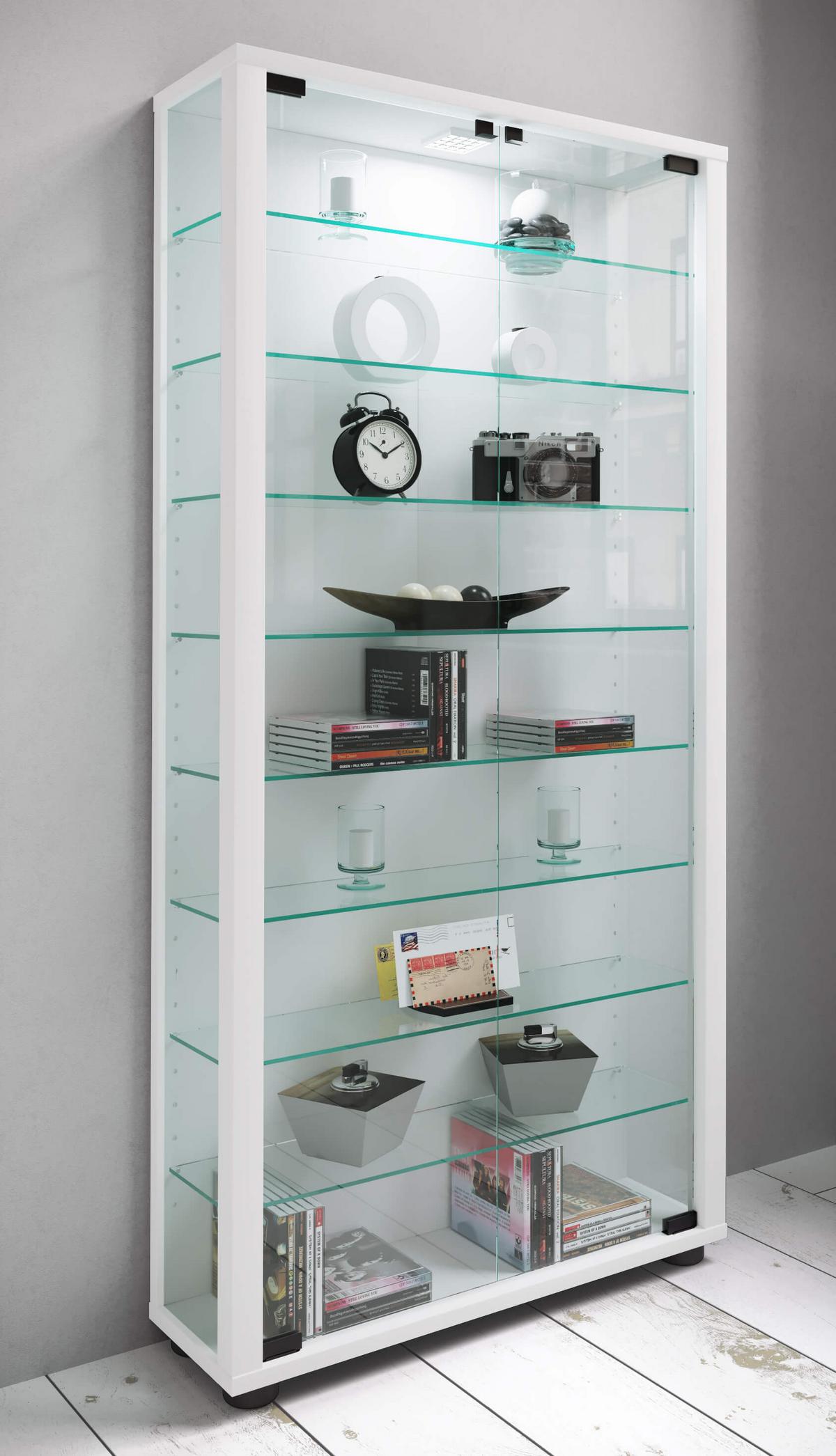 Vitrin Lumo Maxi - fehér, Design, faalapú anyag/üveg (59/114/18cm) - MID.YOU