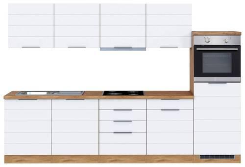Küchenzeile Florenz mit Geräten 300 cm Weiß/Eichefarben - Eiche Wotan/Weiß, Design, Holzwerkstoff (300cm) - Held