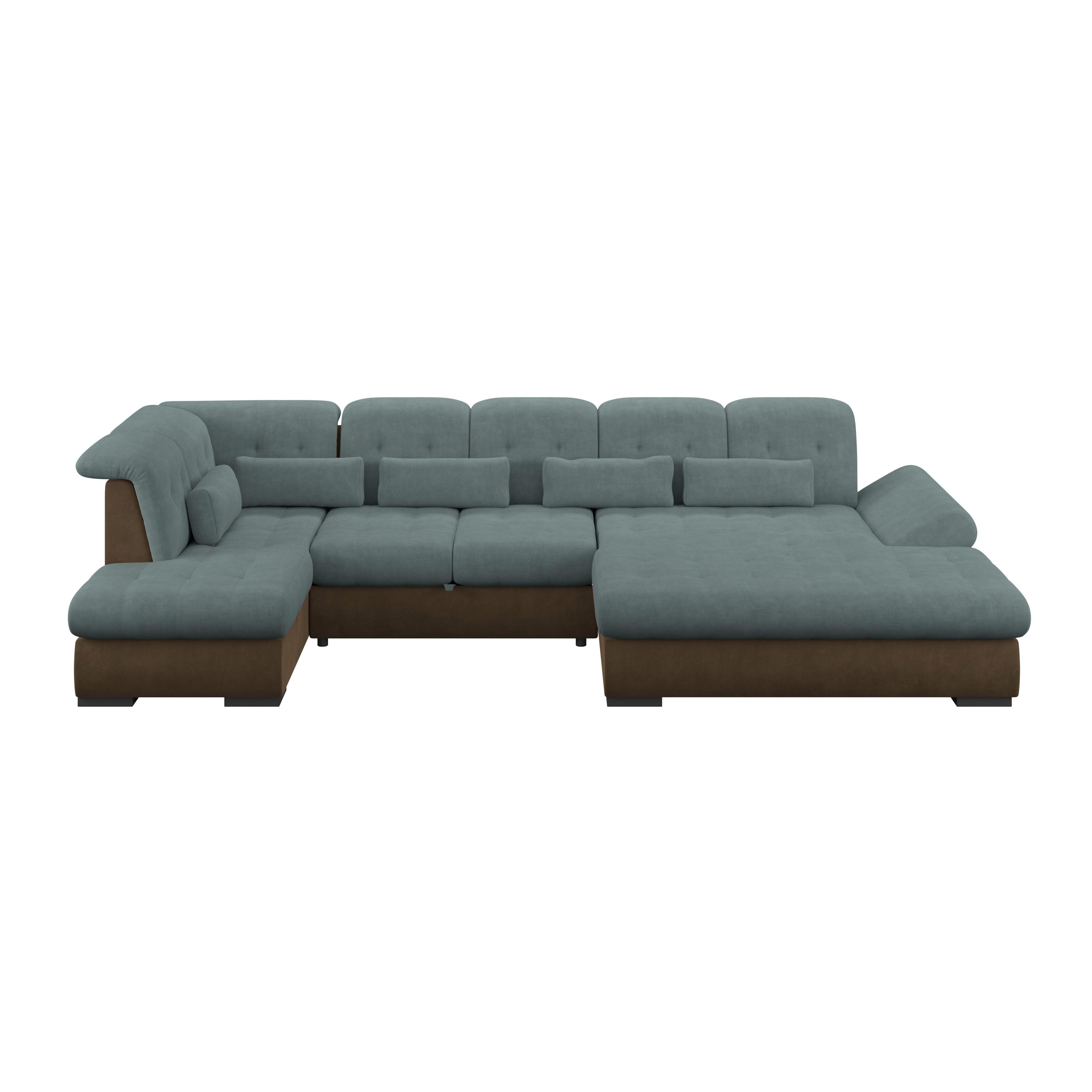 Wohnlandschaft Madera Blaugrün U: 212x358x190 cm - Blau/Hellbraun, KONVENTIONELL, Kunststoff/Textil (212/358/190cm)