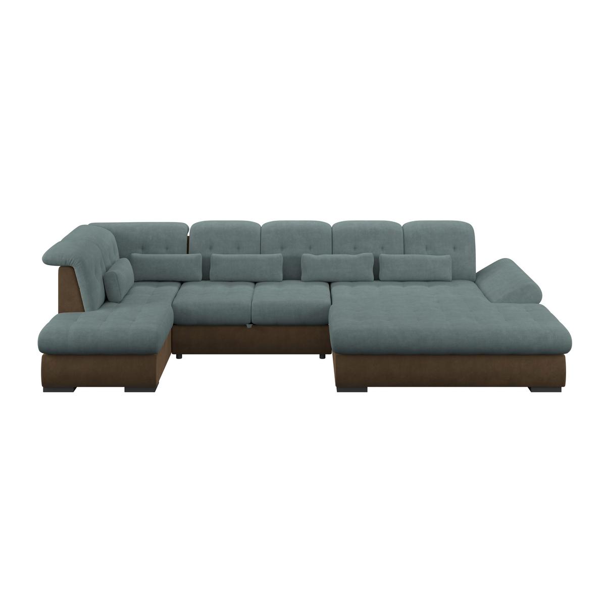 Wohnlandschaft Madera Mit Schlaffunktion Blau - Blau/Hellbraun, KONVENTIONELL, Kunststoff/Textil (212/358/190cm)
