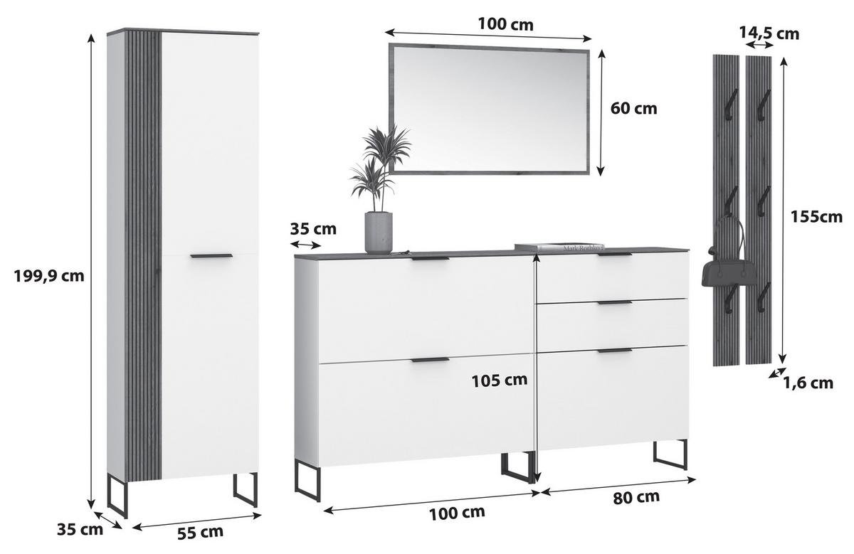 Garderobe Aladin stehend & hängend montierbar - Eichefarben/Weiß, MODERN, Holzwerkstoff (264/199,9/35cm)
