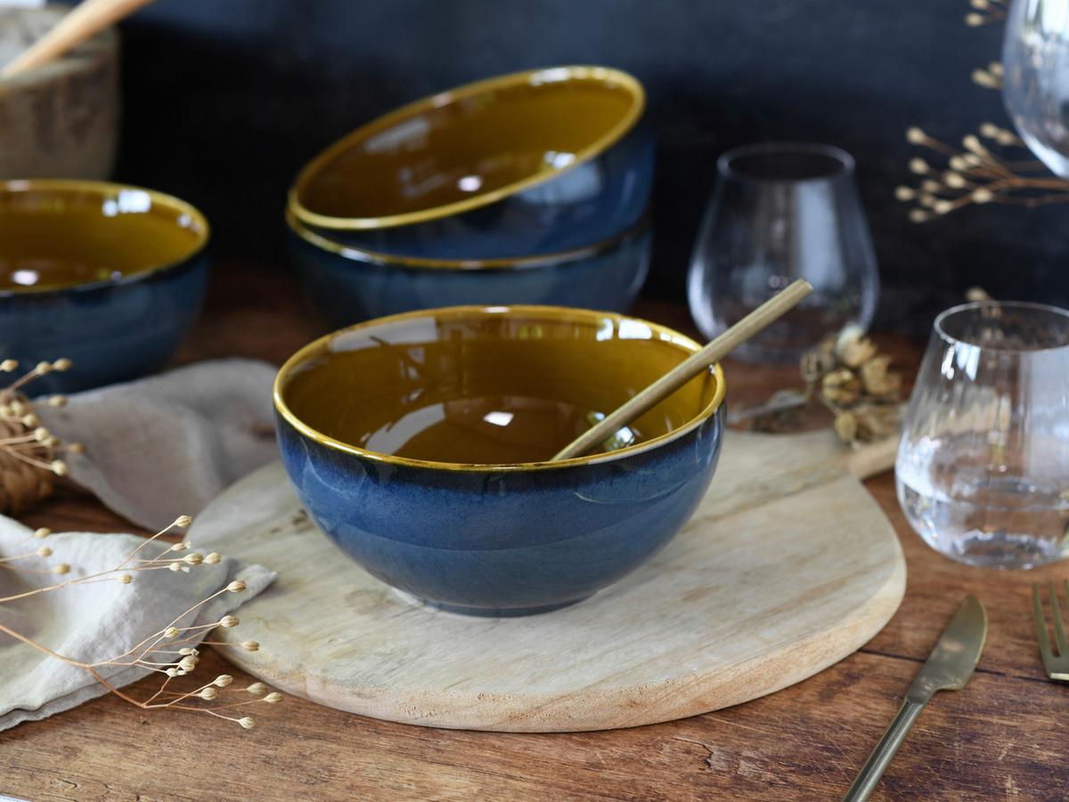 Schüsselset Mallorca Blau, Braun 4--Teilig - Blau/Braun, Basics, Keramik - Creatable