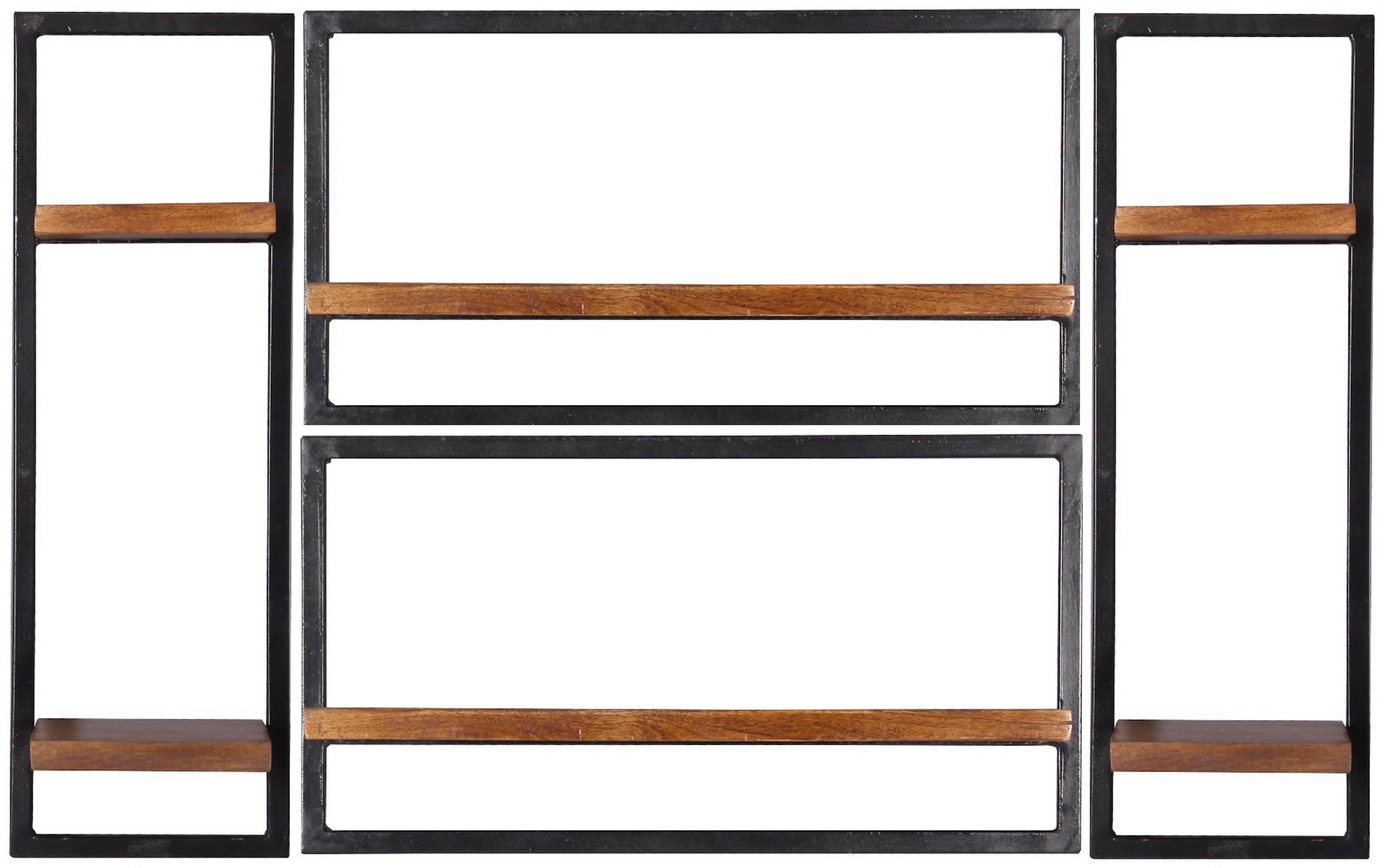 Wandregalset 4-tlg. Mangoholz B: 125cm - Schwarz/Naturfarben, Design, Holz/Metall (125/75/25cm) - MID.YOU