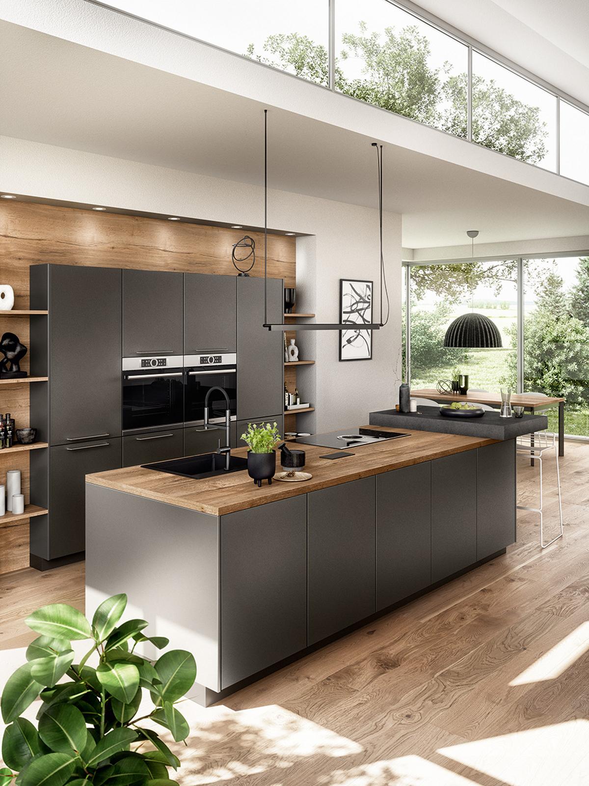 Einbauküche Atlantis Frei Planbar Modernes Design - Eichefarben/Anthrazit, MODERN, Holzwerkstoff - Vertico