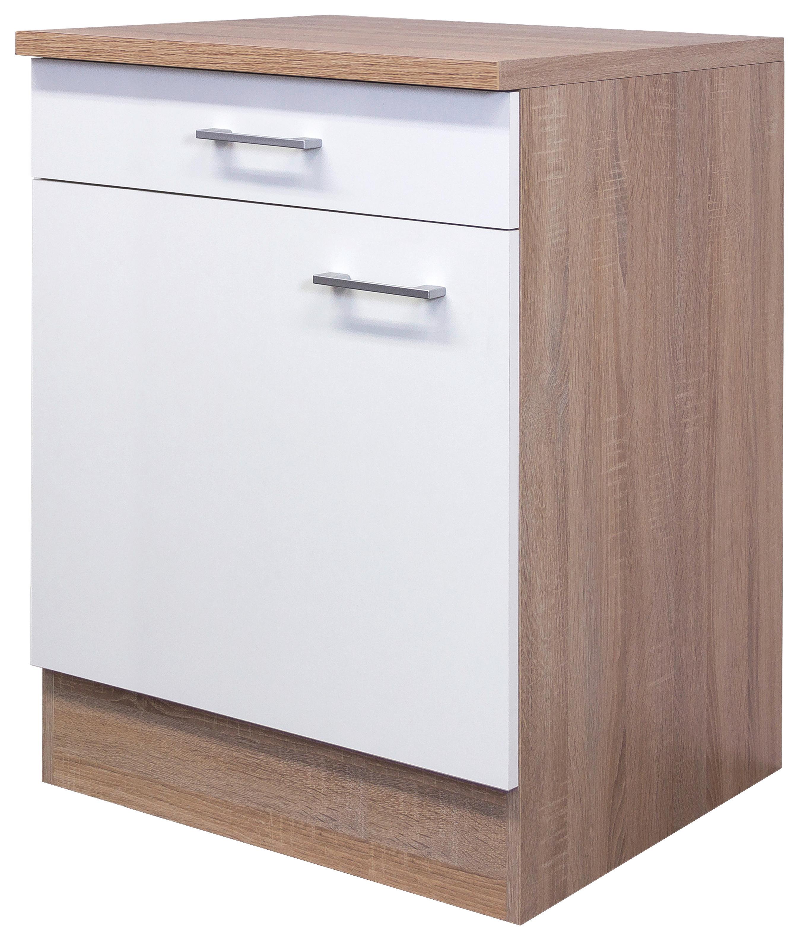Küchenunterschrank Samoa B: 60 cm Weiß/Eiche Dekor mit Lade - Weiß/Sonoma Eiche, KONVENTIONELL, Holzwerkstoff (60/85/57cm)