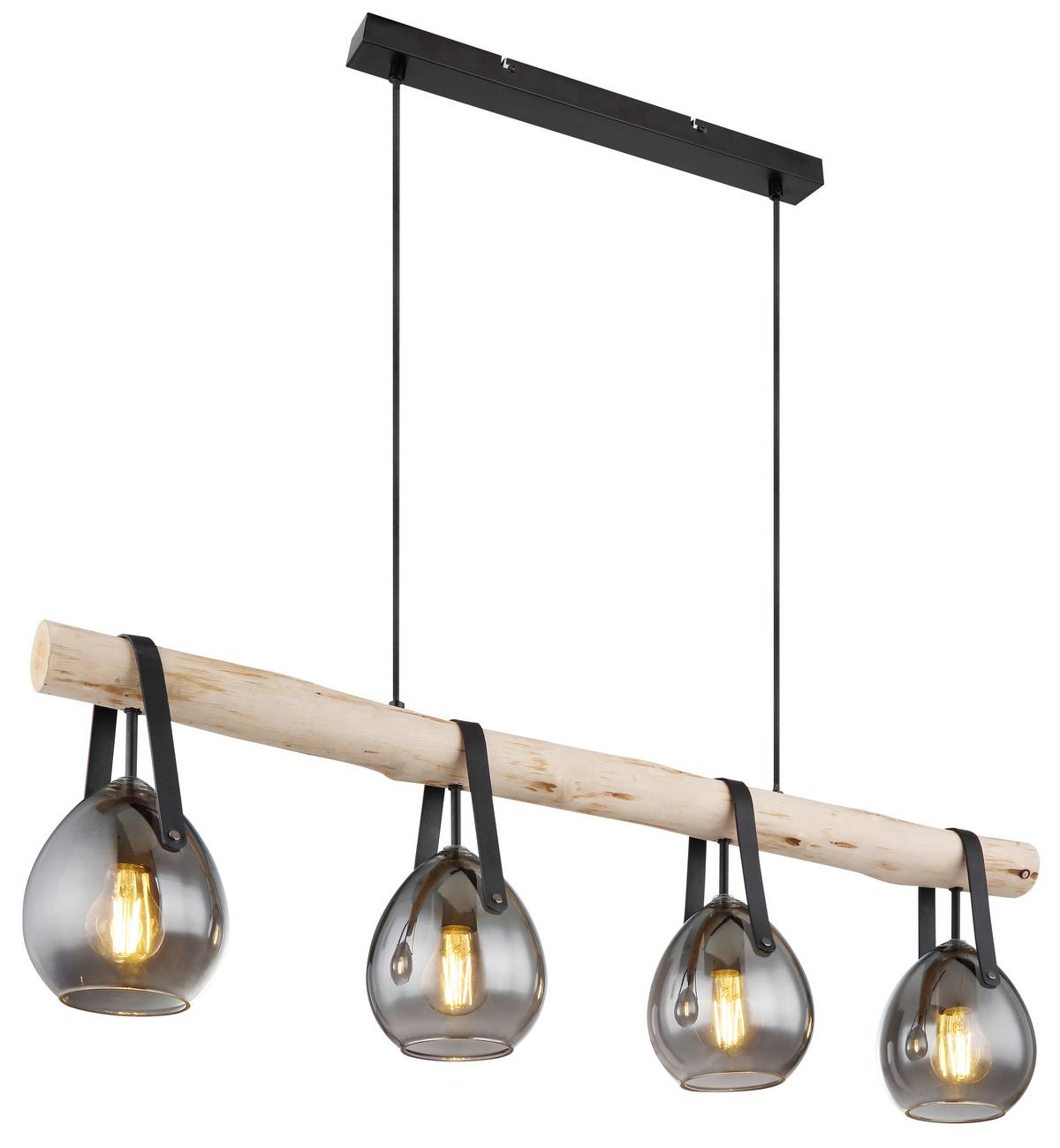 Hängeleuchte H: 117 cm 4-Flammig mit Rauchglas - Schwarz, Design, Glas/Metall (100/15/117cm) - Globo