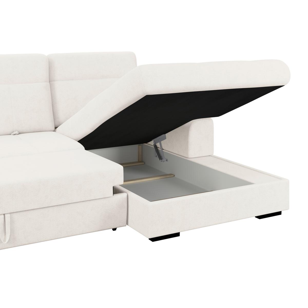 Ecksofa mit Bettfunktion Malaga new Chenille creme - Creme/Schwarz, KONVENTIONELL, Textil (286/203cm) - Ondega