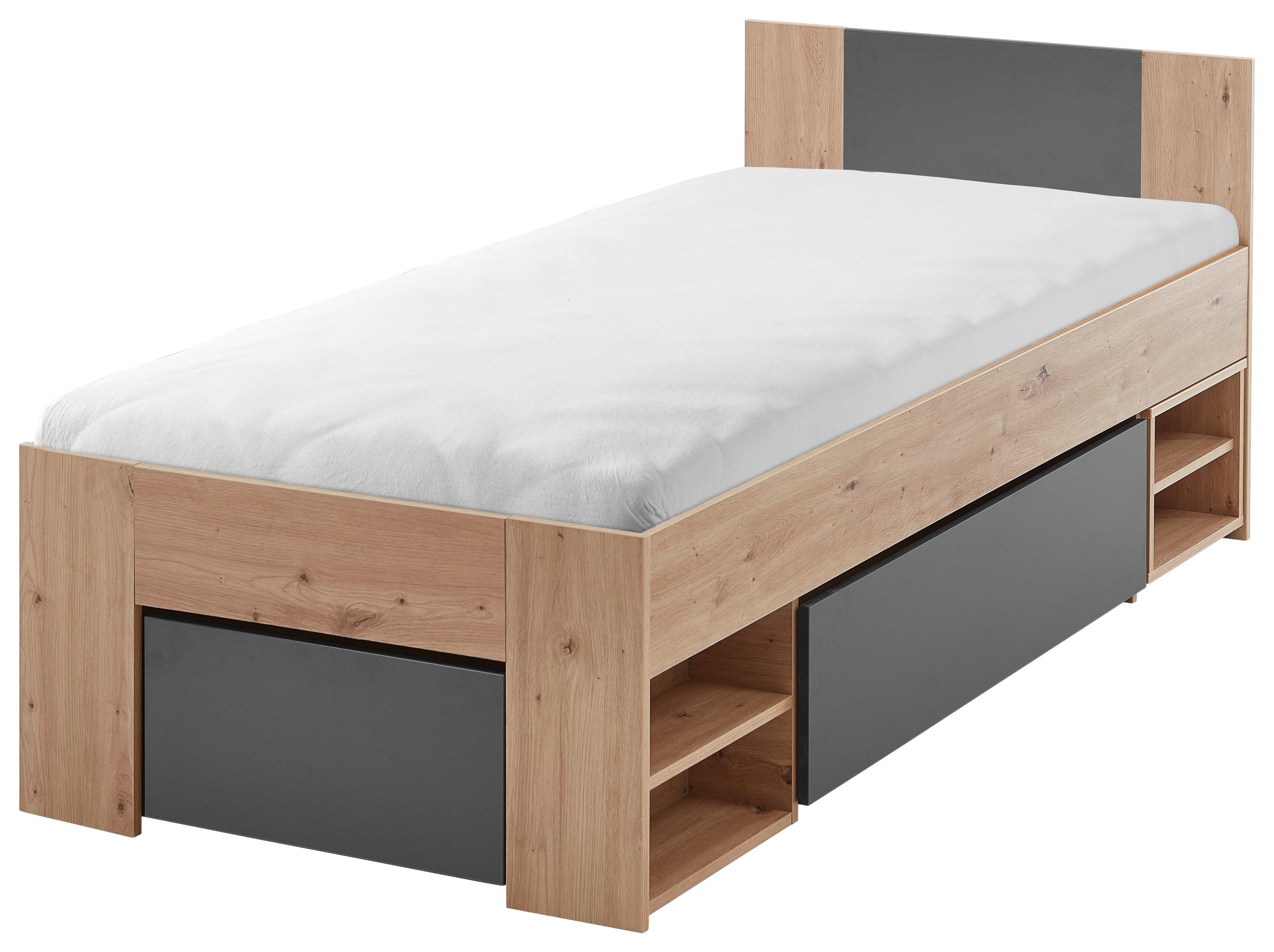 Holzbett 90x200 cm Azurro 2-90 Eiche Artisan Dekor/Grau