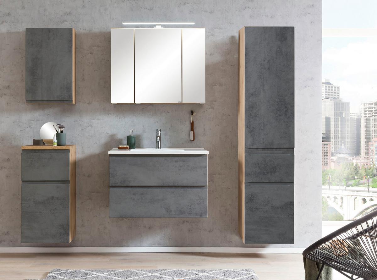 Hochschrank Varese B: 40 cm Hellgrau/Eiche Wotan - Eiche Wotan/Hellgrau, MODERN, Holzwerkstoff (40/180/35cm) - Held