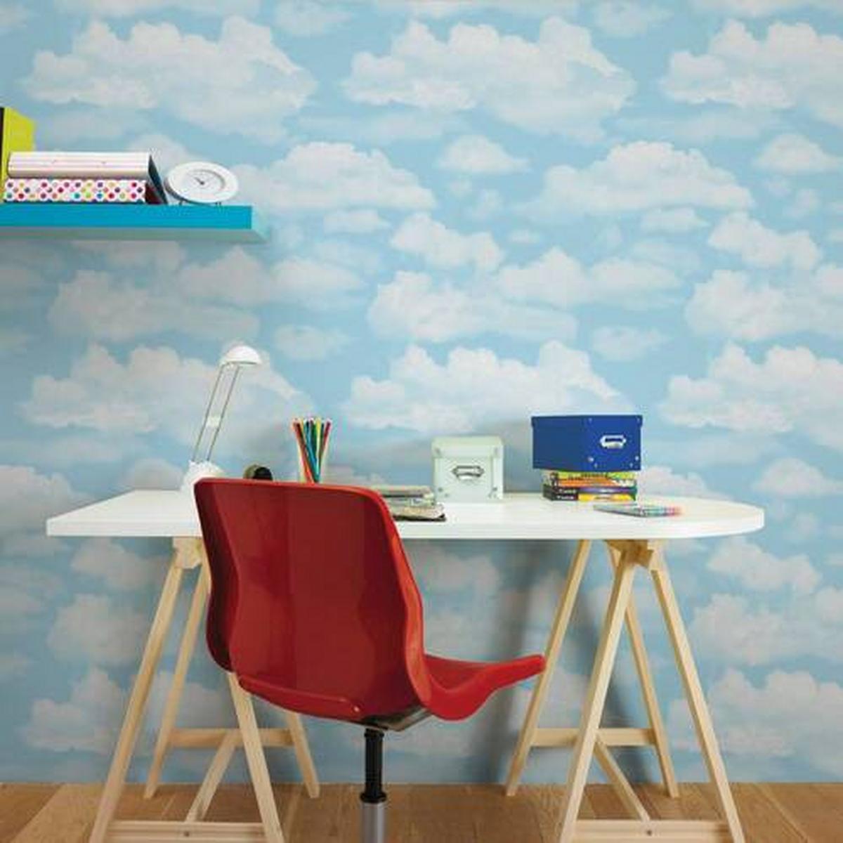 Papiertapete 51-058 - Weiß/Hellblau, Basics, Papier (52/1000cm)