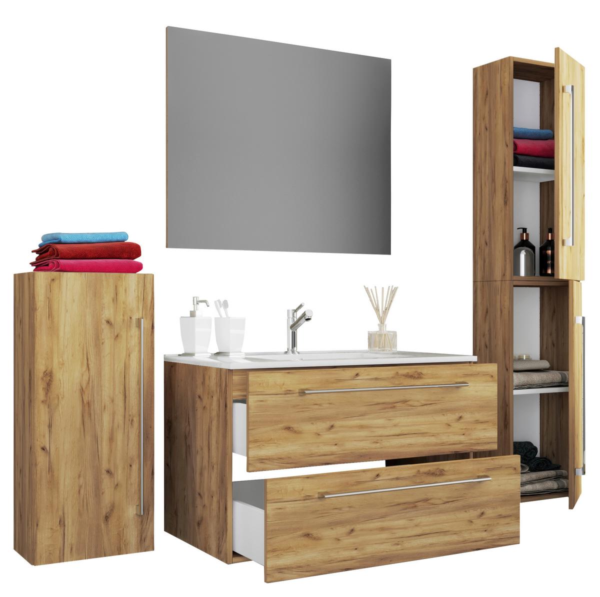 Badezimmer Badinos 5-Teilig Honigeiche B: 80 cm - Honigeiche/Weiß, MODERN, Keramik/Holzwerkstoff (147cm) - MID.YOU