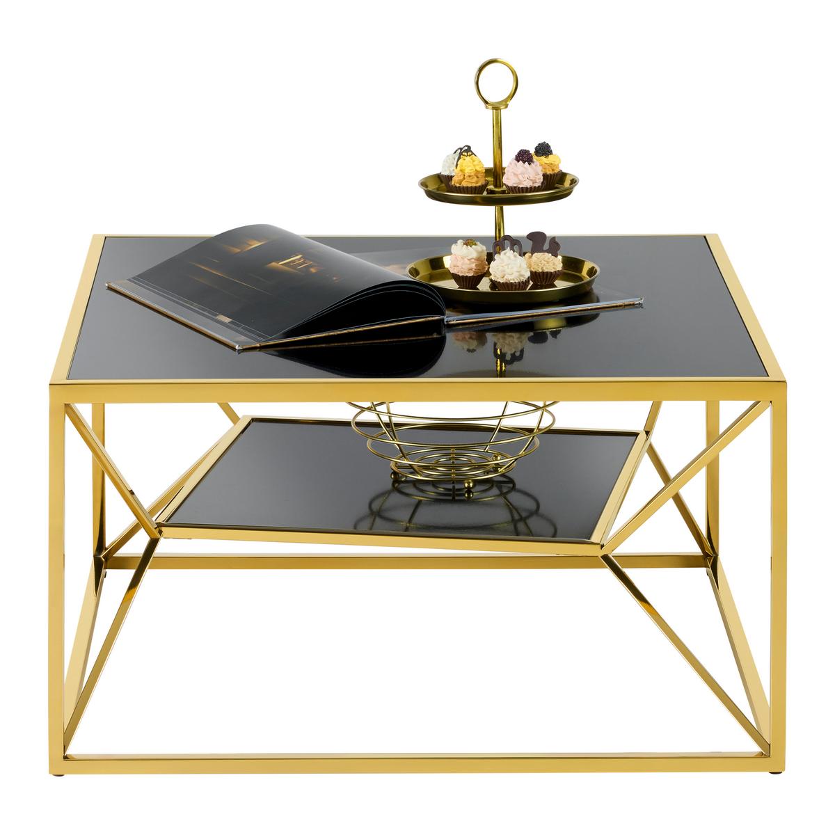 KONFERENČNÝ STOLÍK ANGEL II - čierna/zlatá, Modern, kov/sklo (70/70/38cm) - Mömax