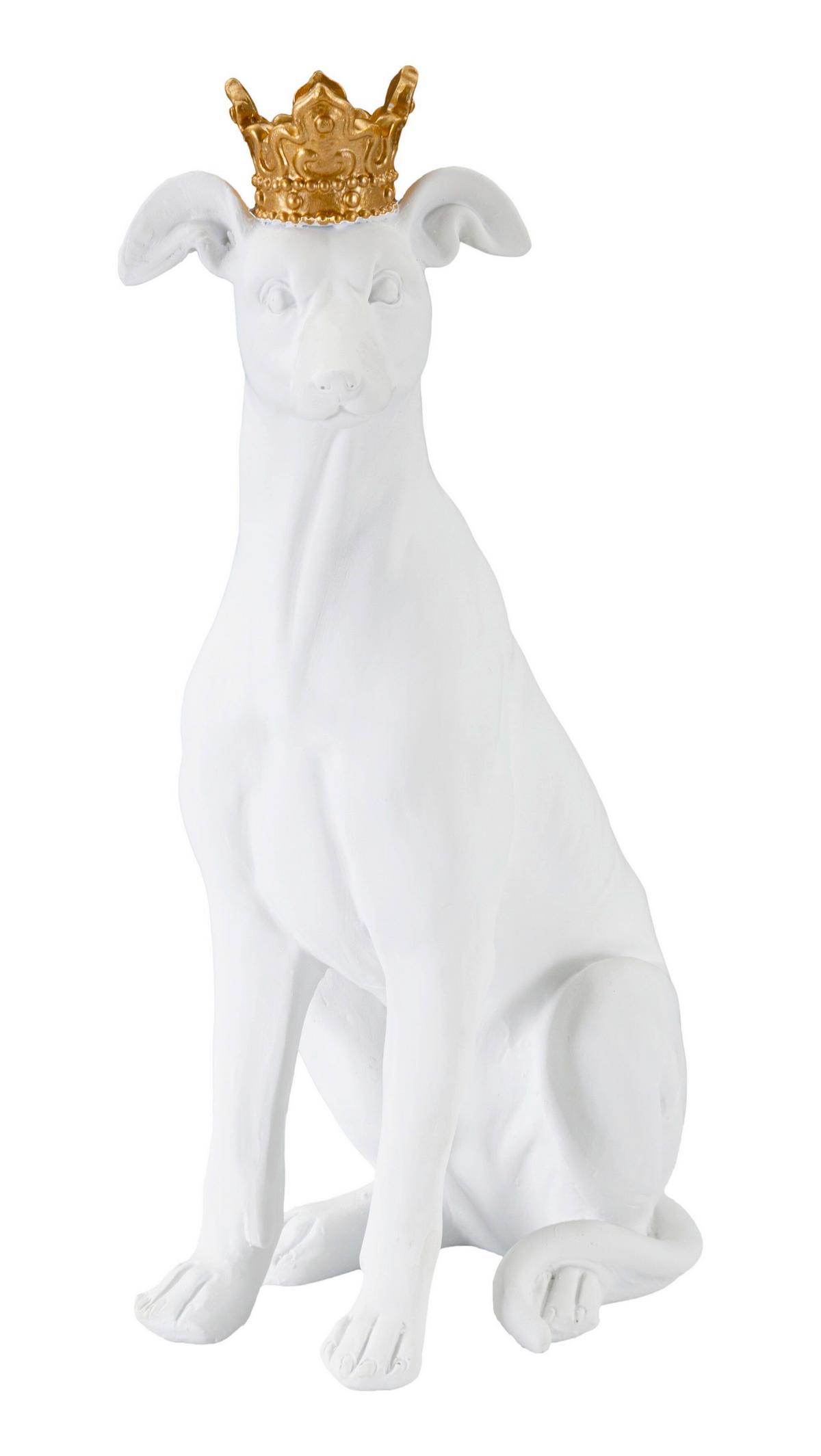 Skulptur Dog White Weiß, Goldfarbe, B: 20 cm - Goldfarben/Weiß, Basics, Kunststoff (20/33/12.5cm)