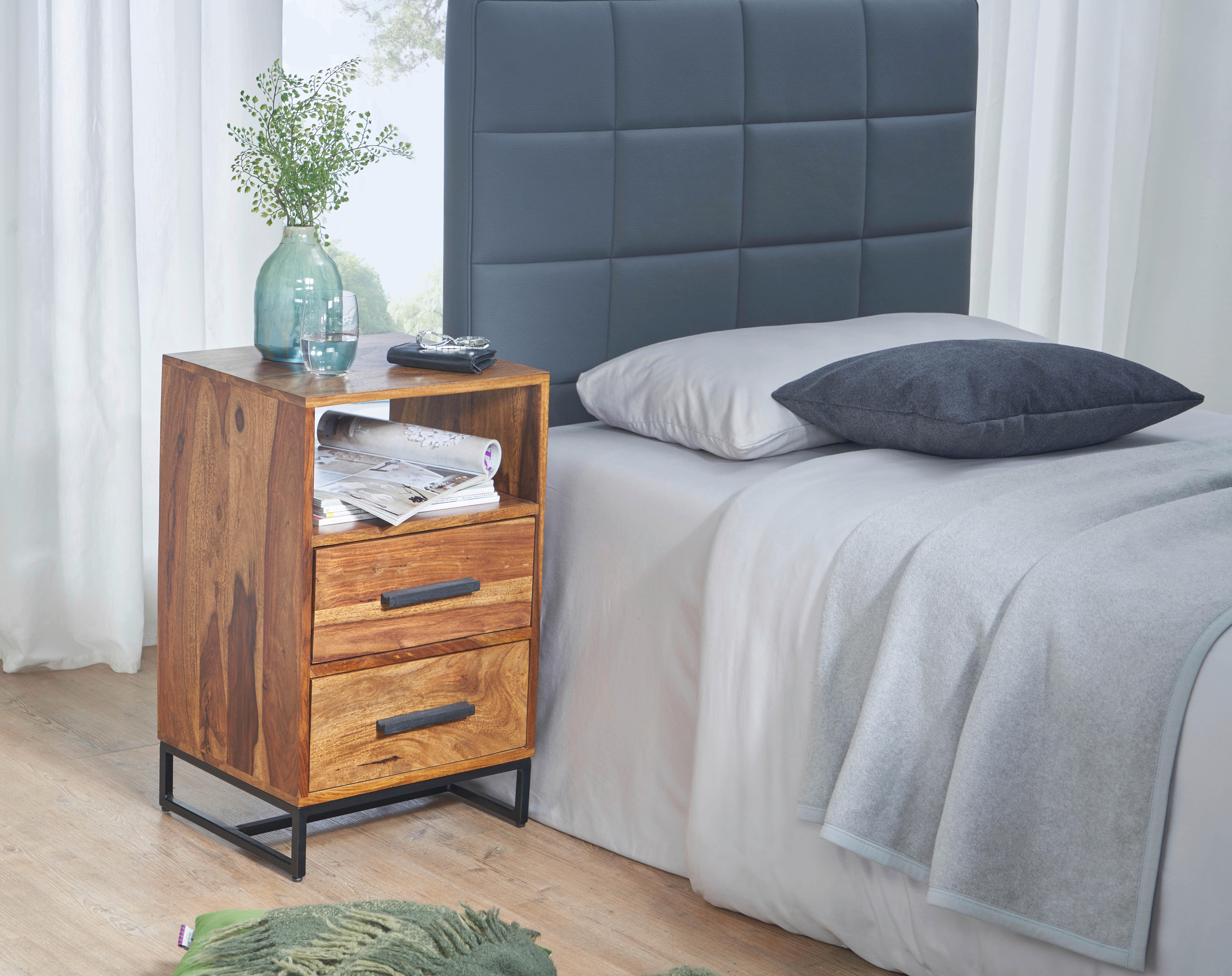 Nachttisch Sheeshamfarben B: 40 cm - Sheeshamfarben/Schwarz, Design, Holz/Metall (40/66/35cm) - MID.YOU